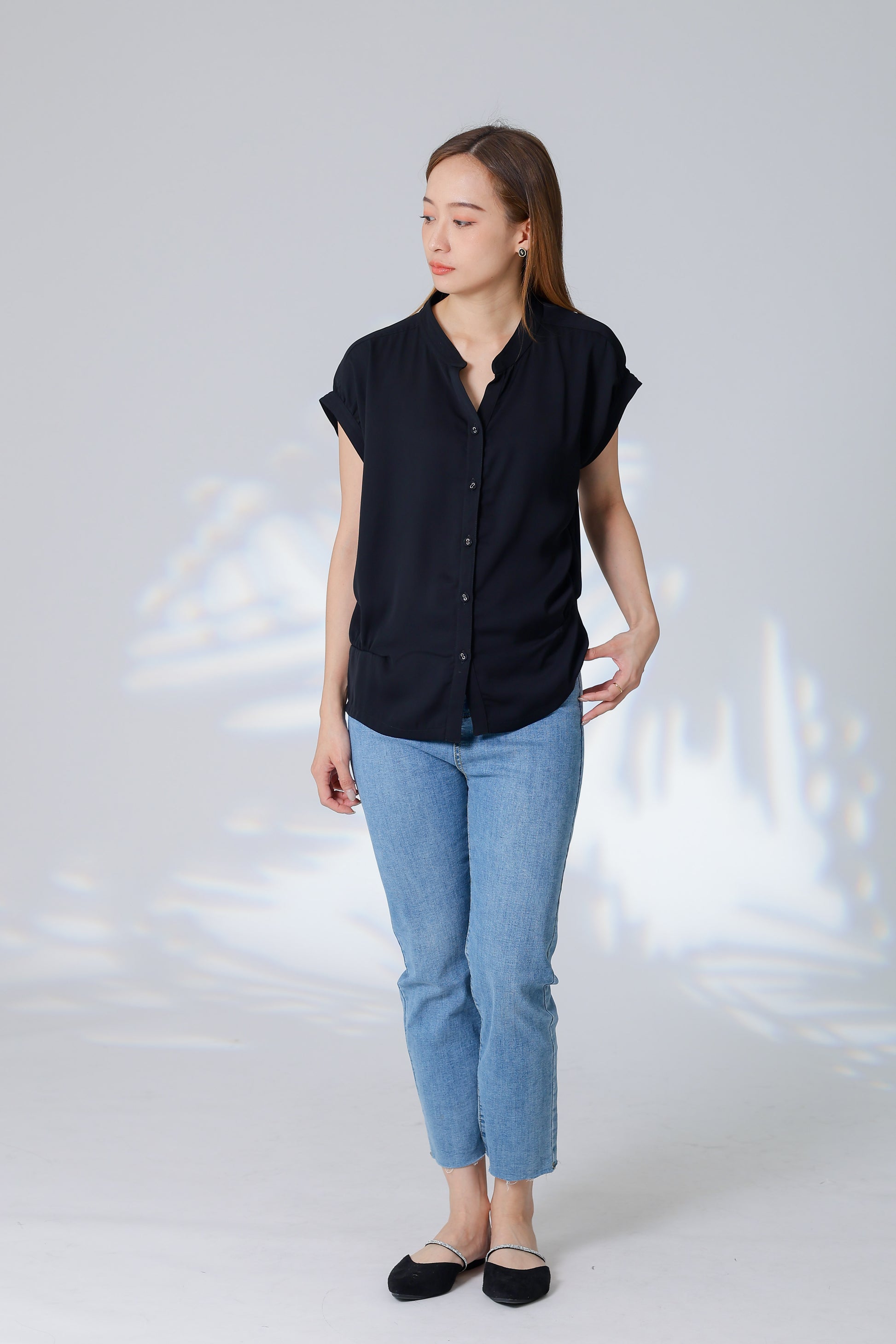 Trisa Mandarin Collar Blouse - Black
