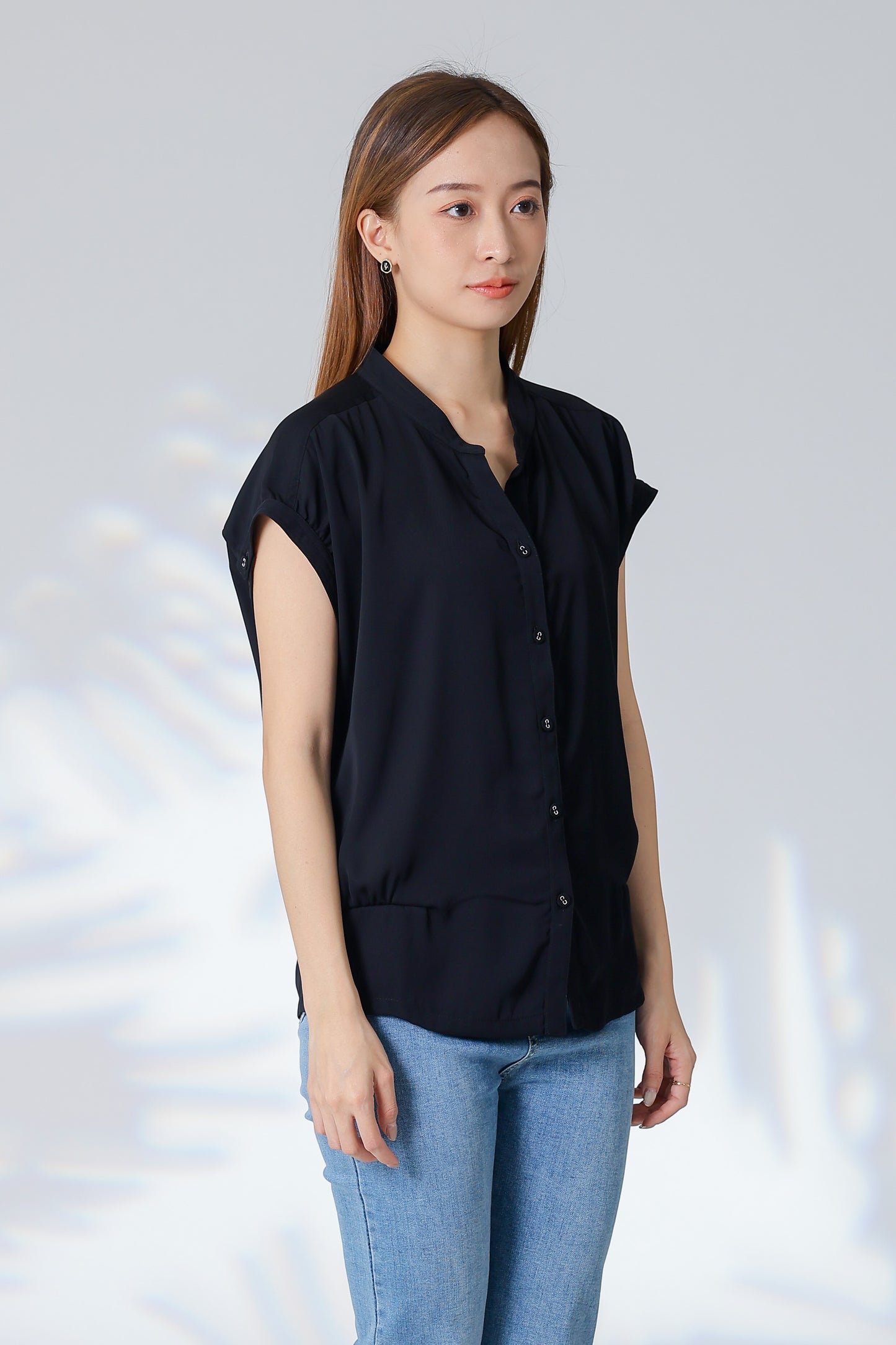 Trisa Mandarin Collar Blouse - Black
