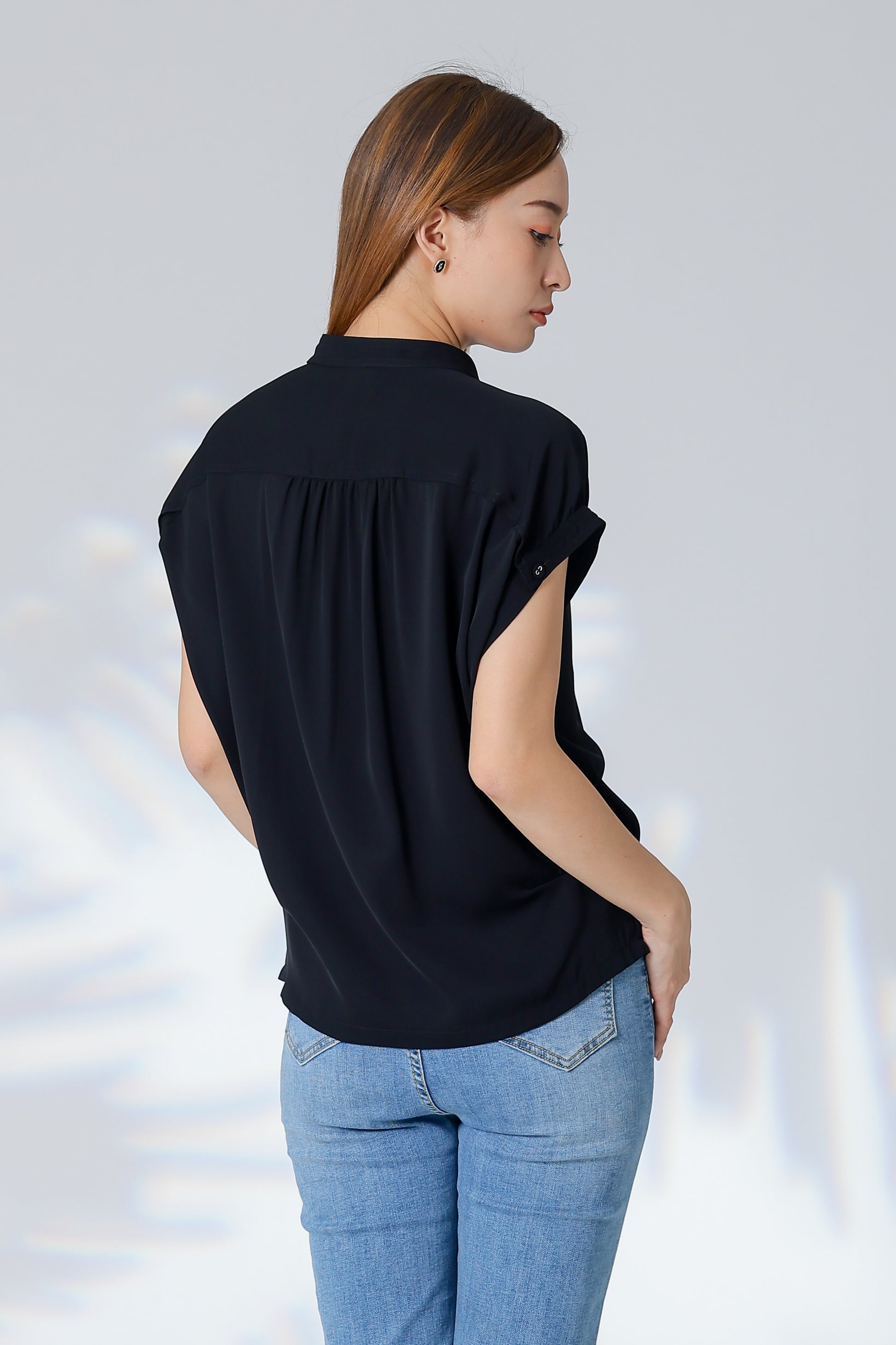Trisa Mandarin Collar Blouse - Black