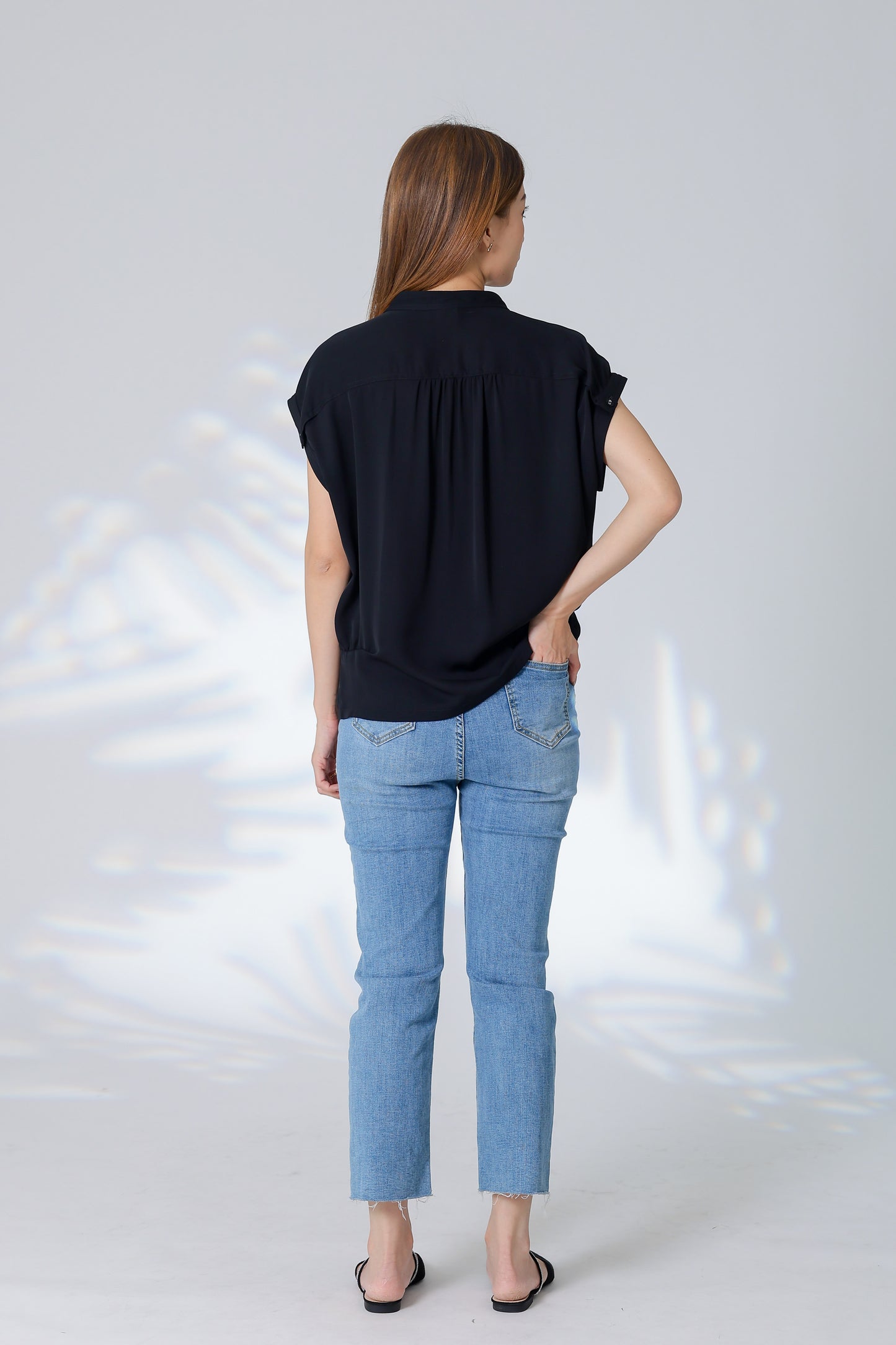 Trisa Mandarin Collar Blouse - Black