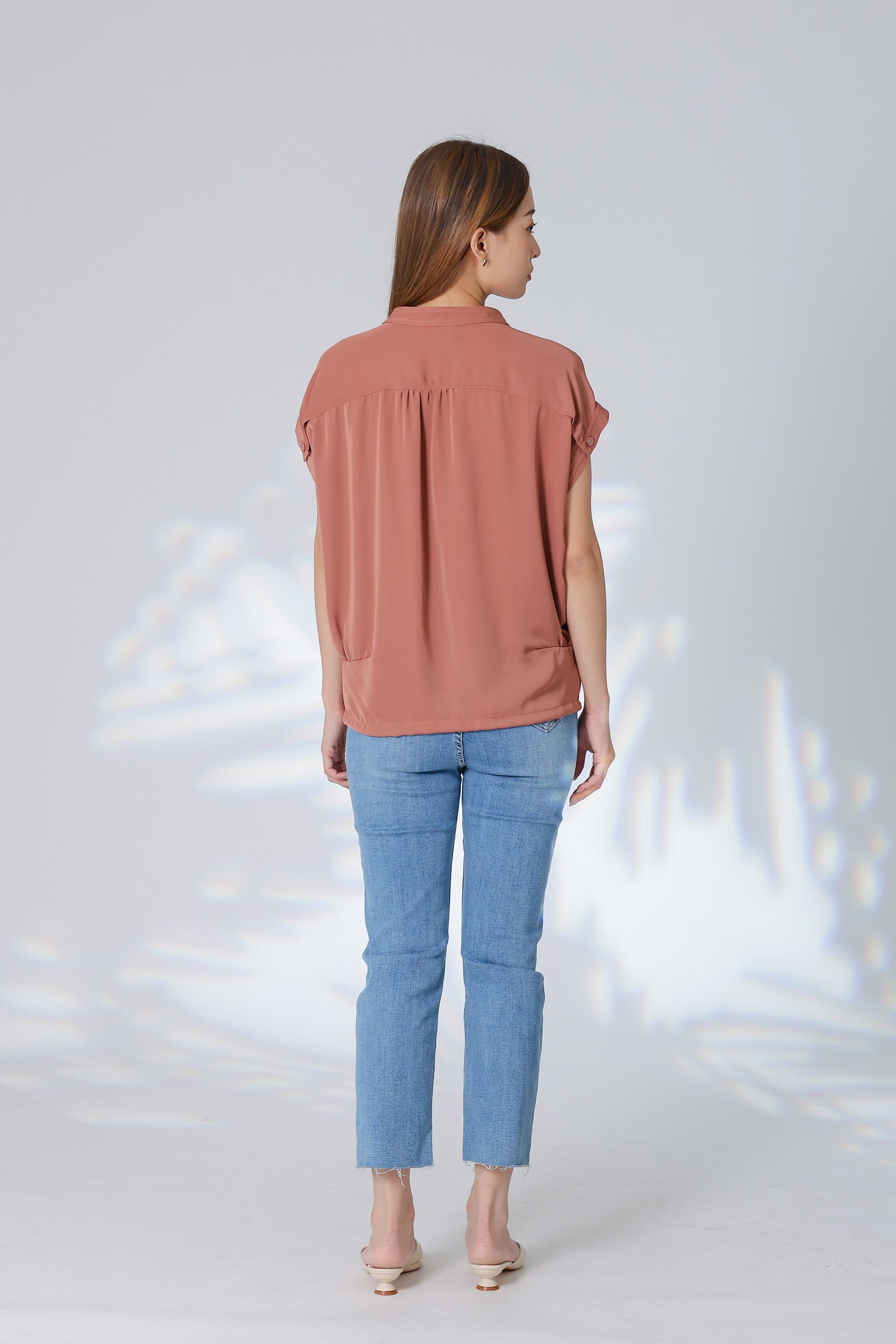 Trisa Mandarin Collar Blouse - Brown