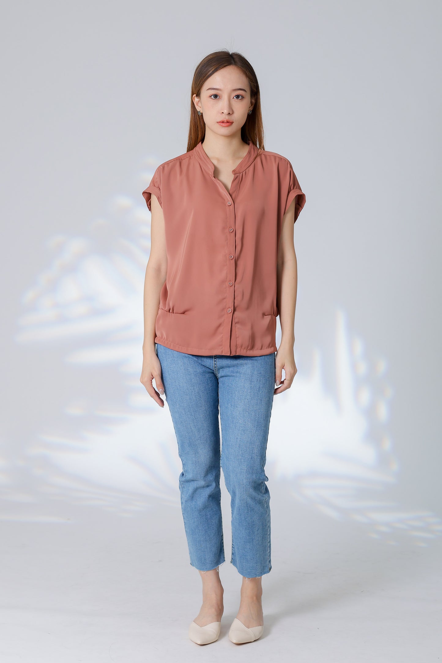Trisa Mandarin Collar Blouse - Brown