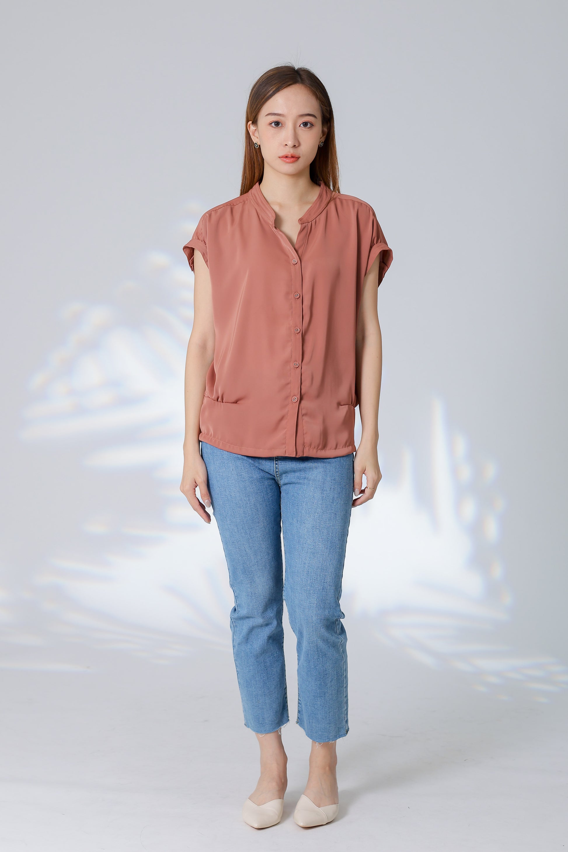 Trisa Mandarin Collar Blouse - Brown