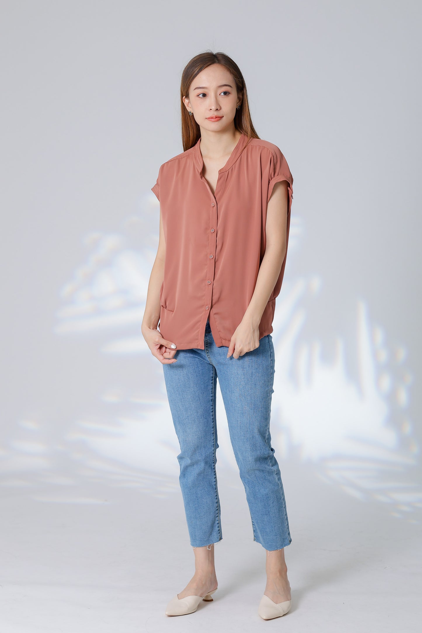 Trisa Mandarin Collar Blouse - Brown