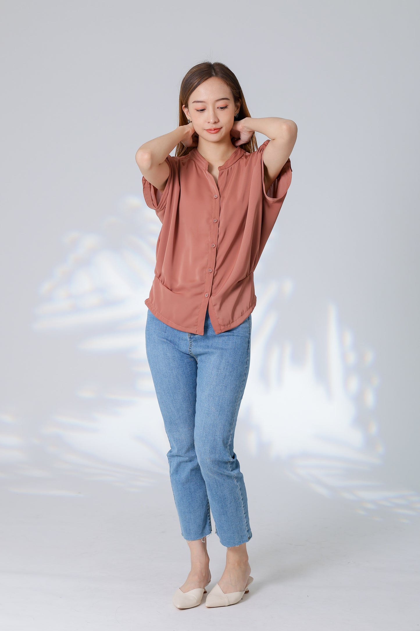 Trisa Mandarin Collar Blouse - Brown