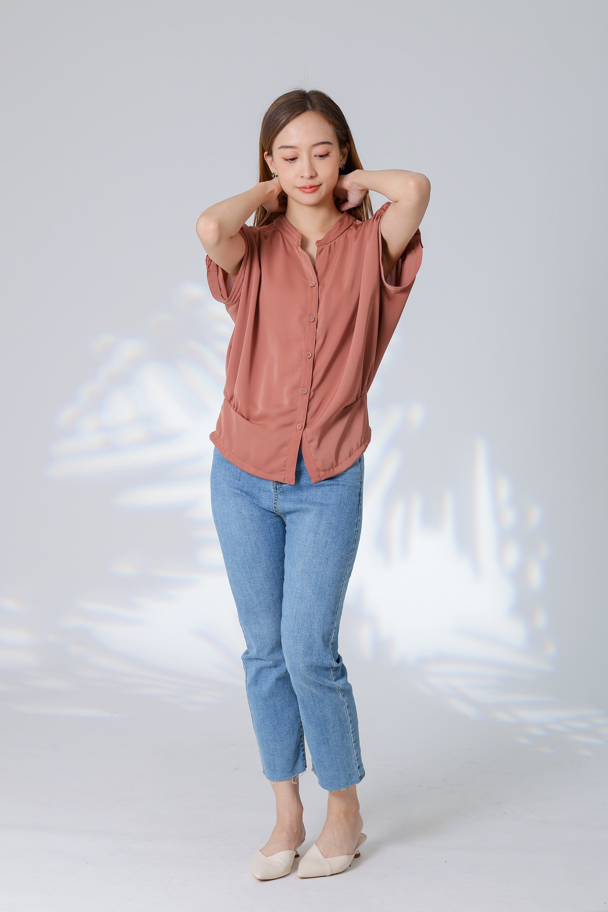 Trisa Mandarin Collar Blouse - Brown