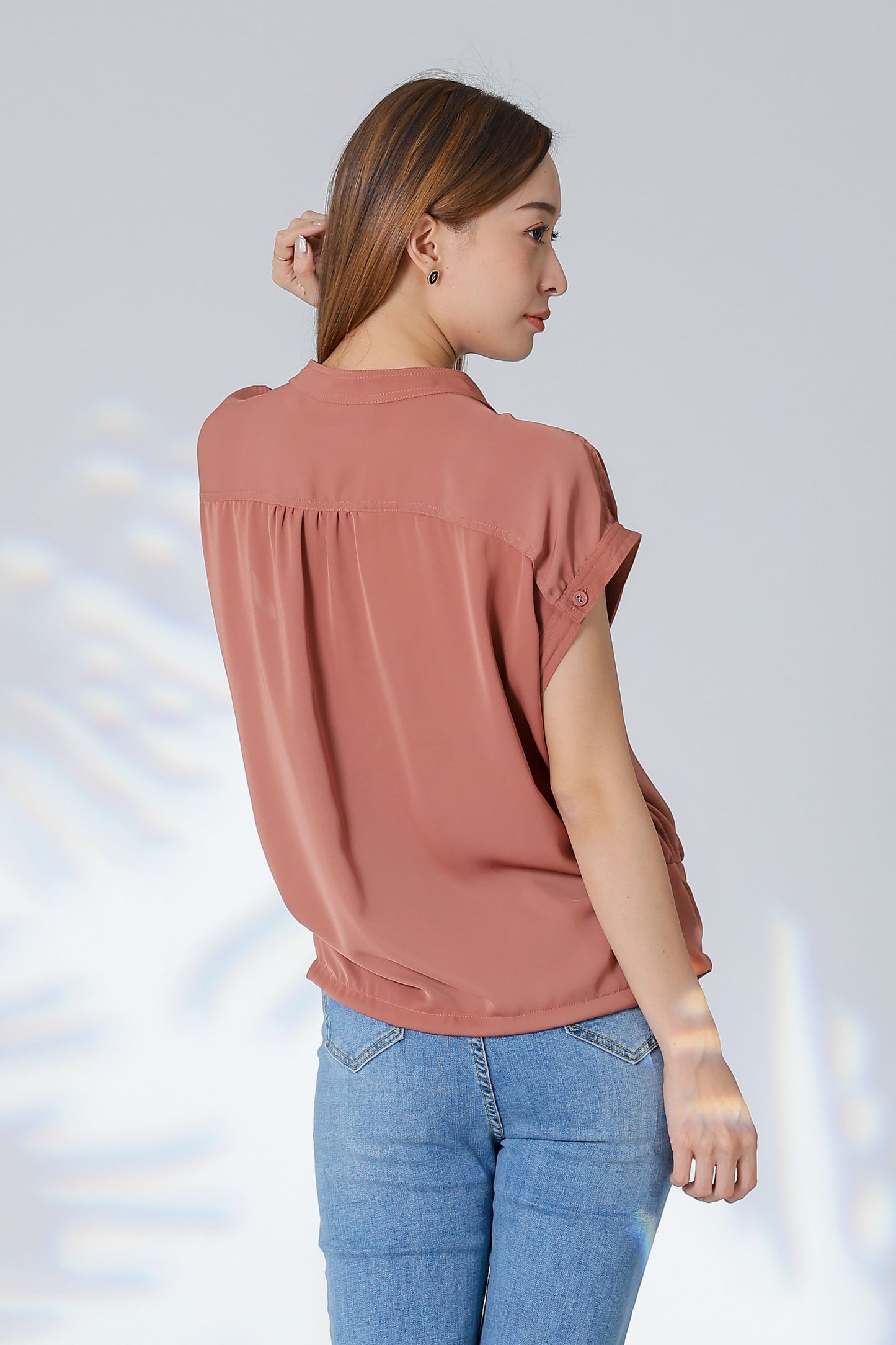 Trisa Mandarin Collar Blouse - Brown