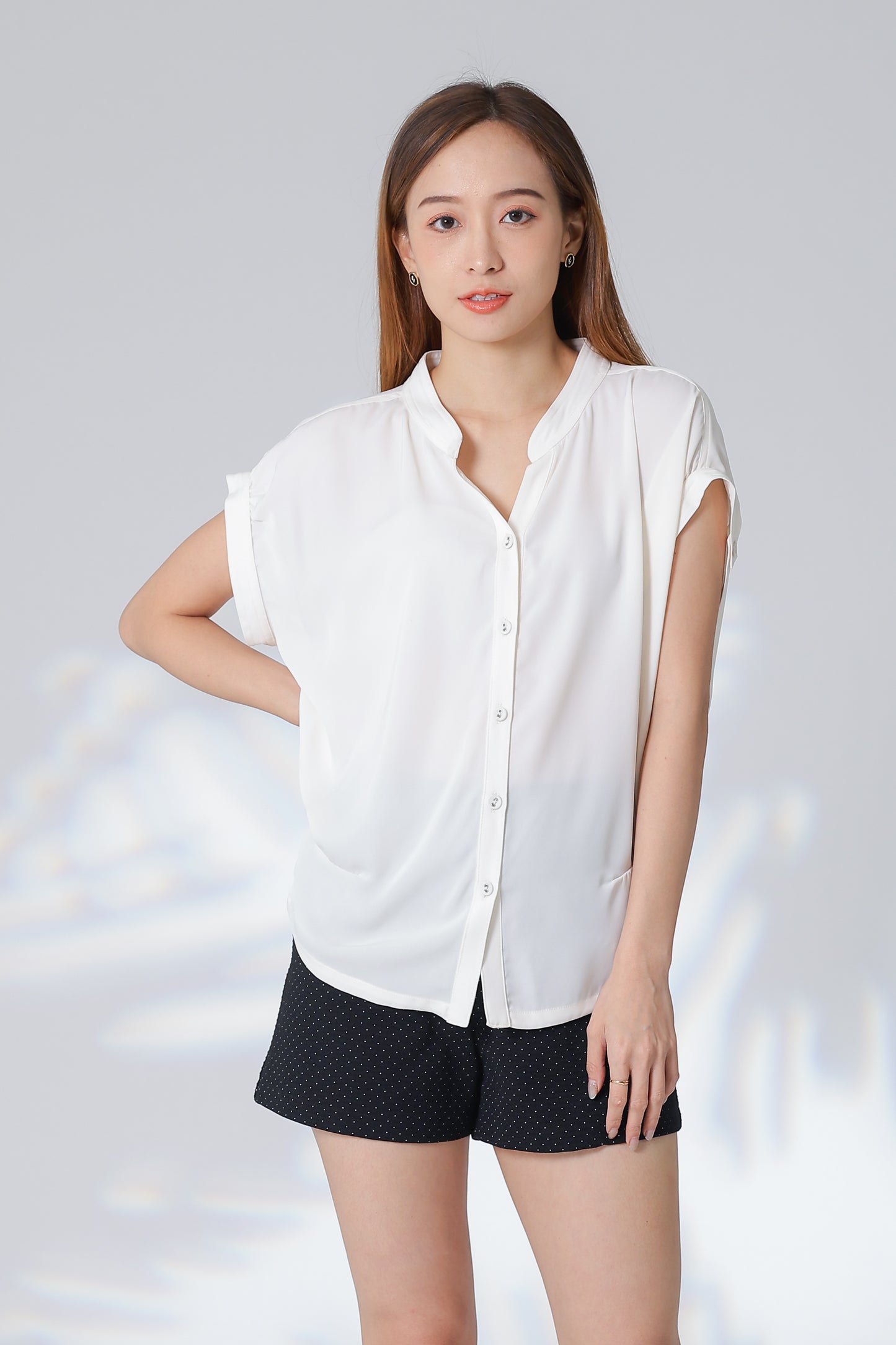 Trisa Mandarin Collar Blouse - Ivory