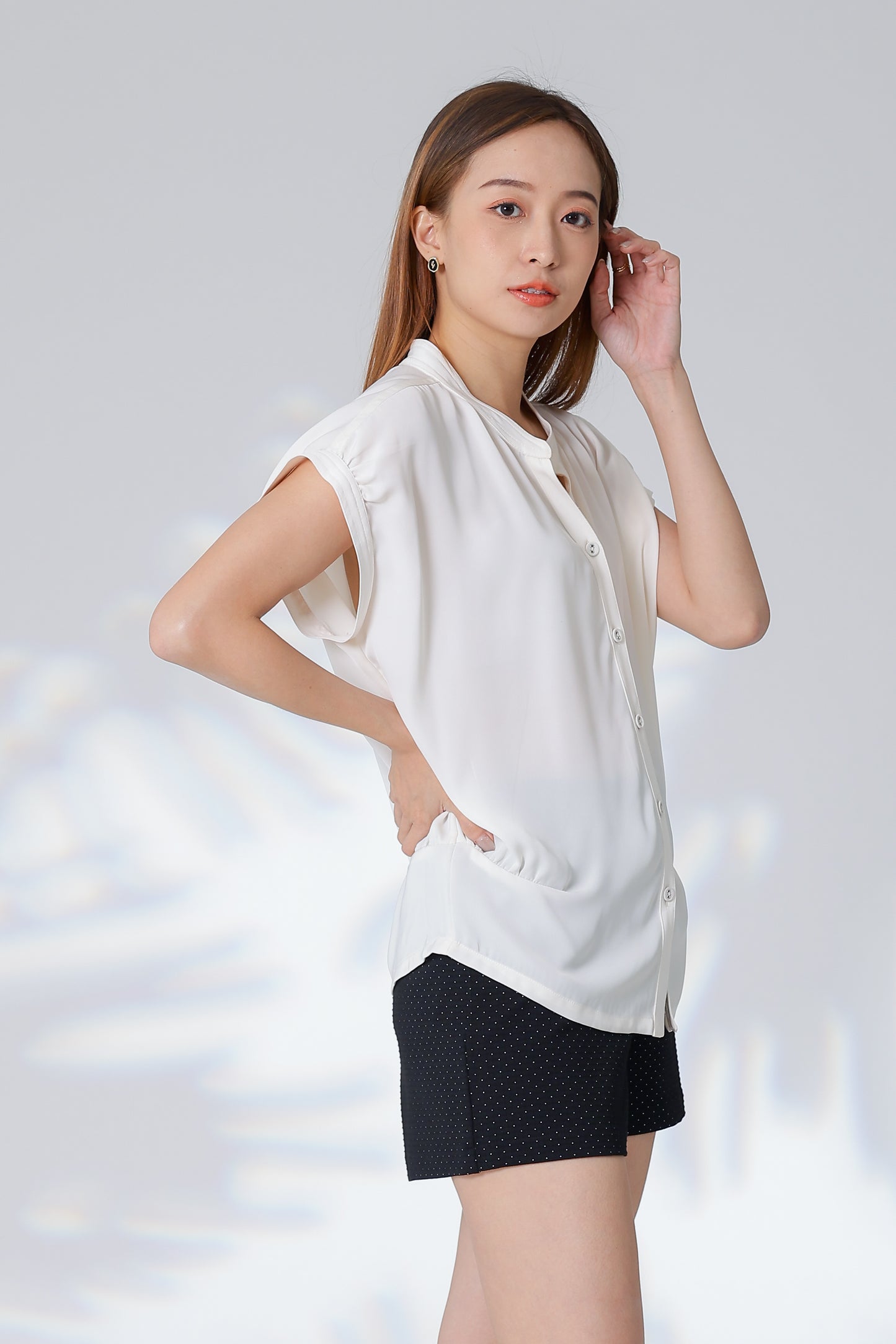 Trisa Mandarin Collar Blouse - Ivory