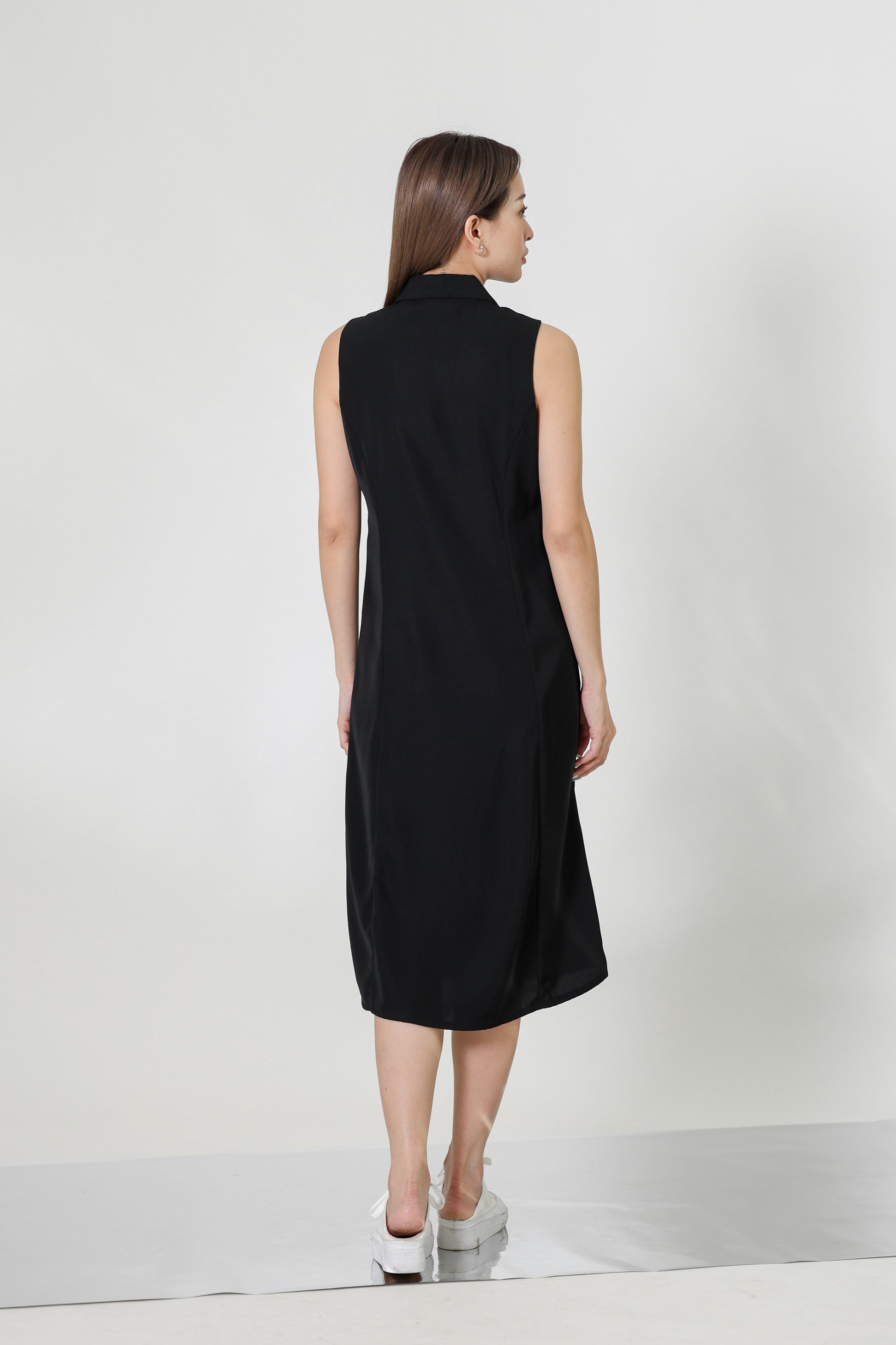 Valene Button-Down Collared Dress - Black
