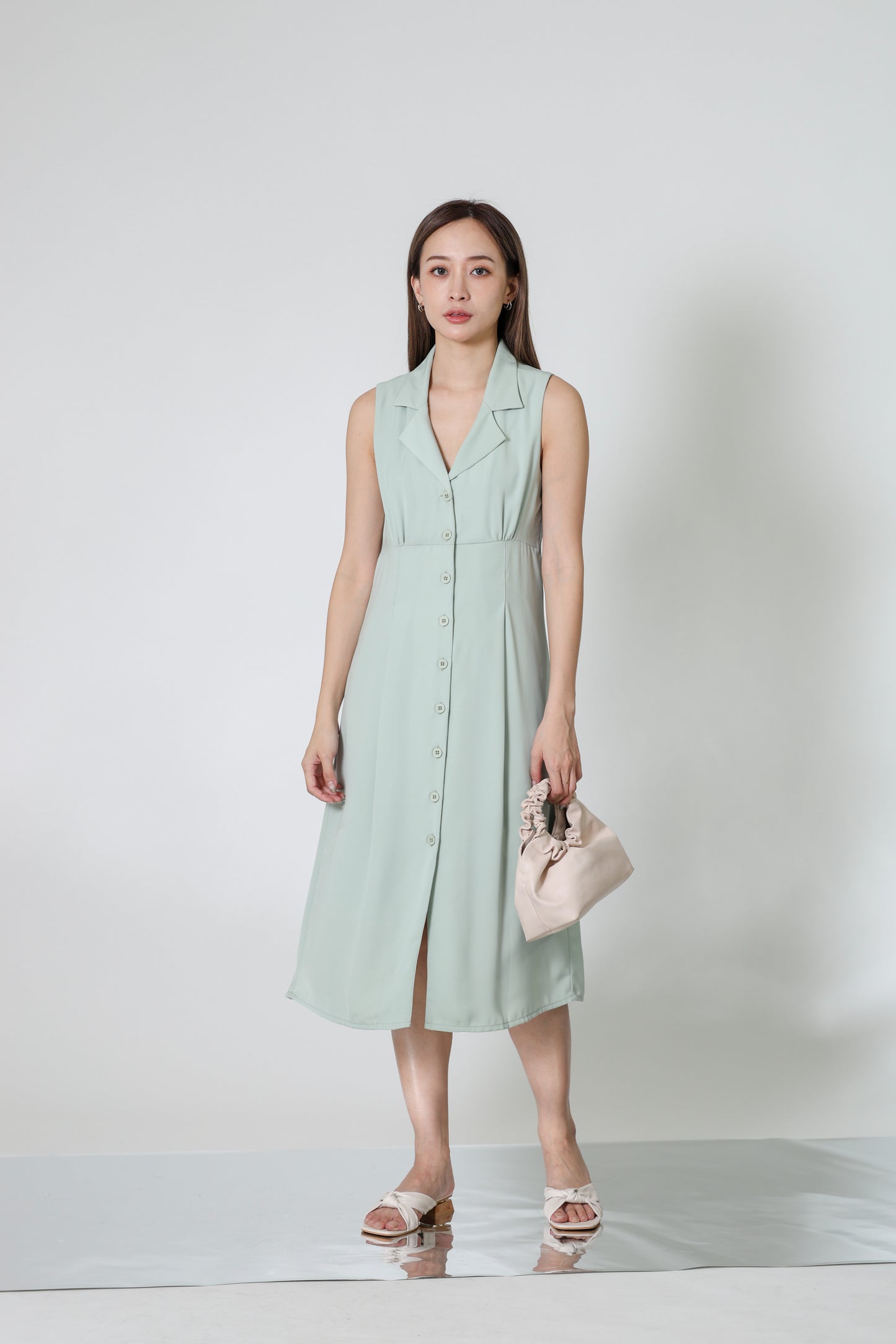 Valene Button-Down Collared Dress - Mint