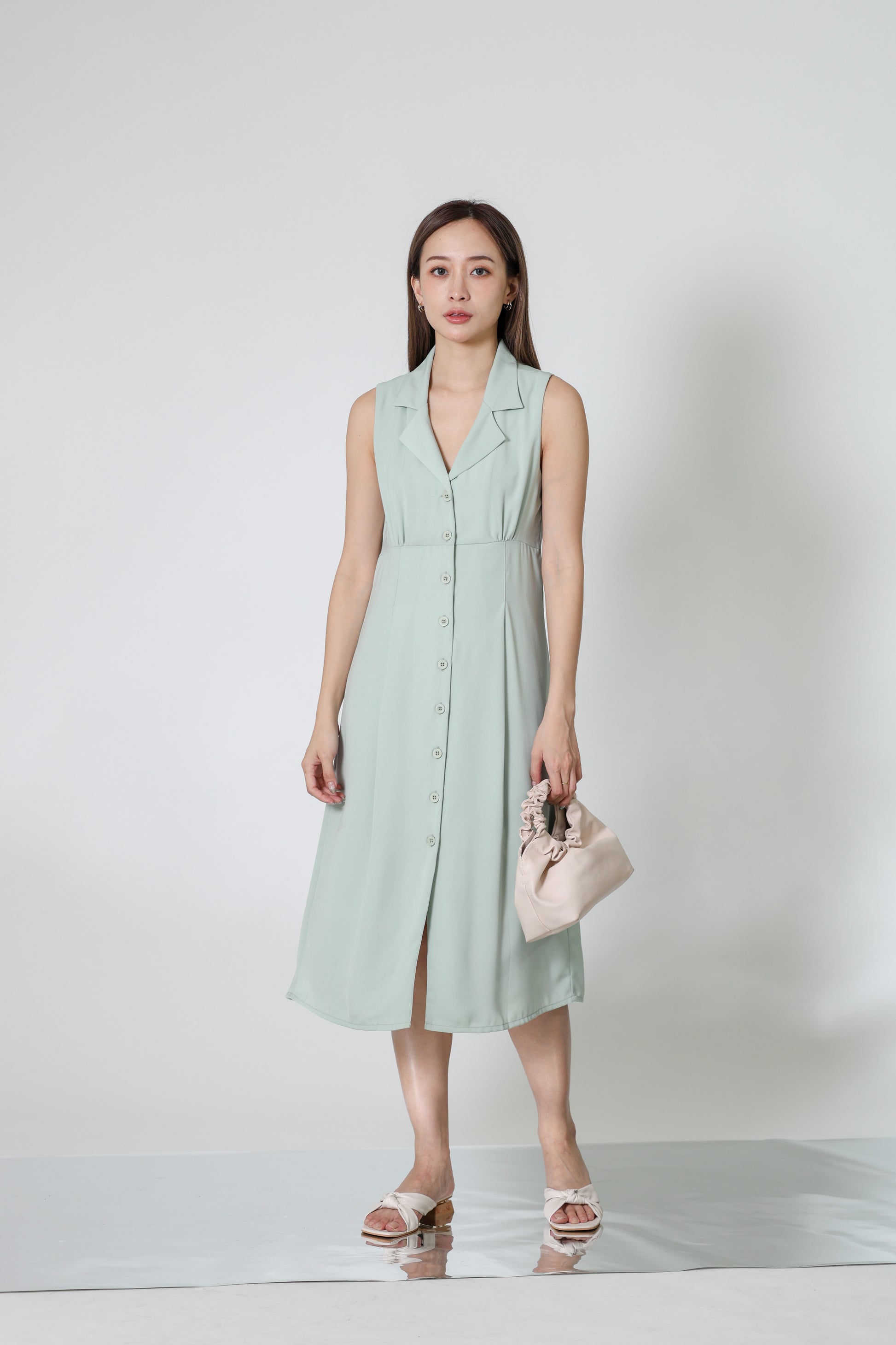 Valene Button-Down Collared Dress - Mint
