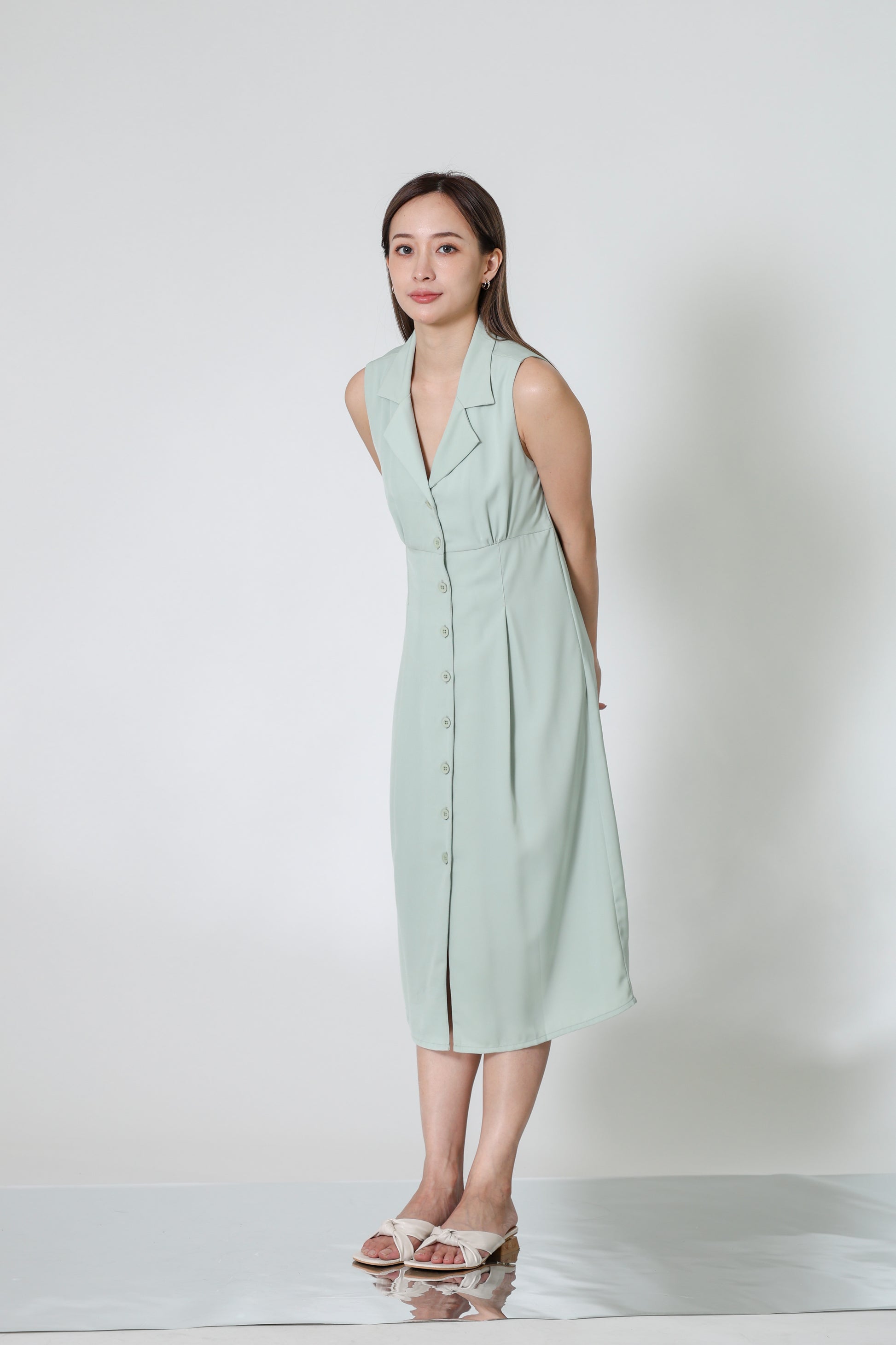 Valene Button-Down Collared Dress - Mint