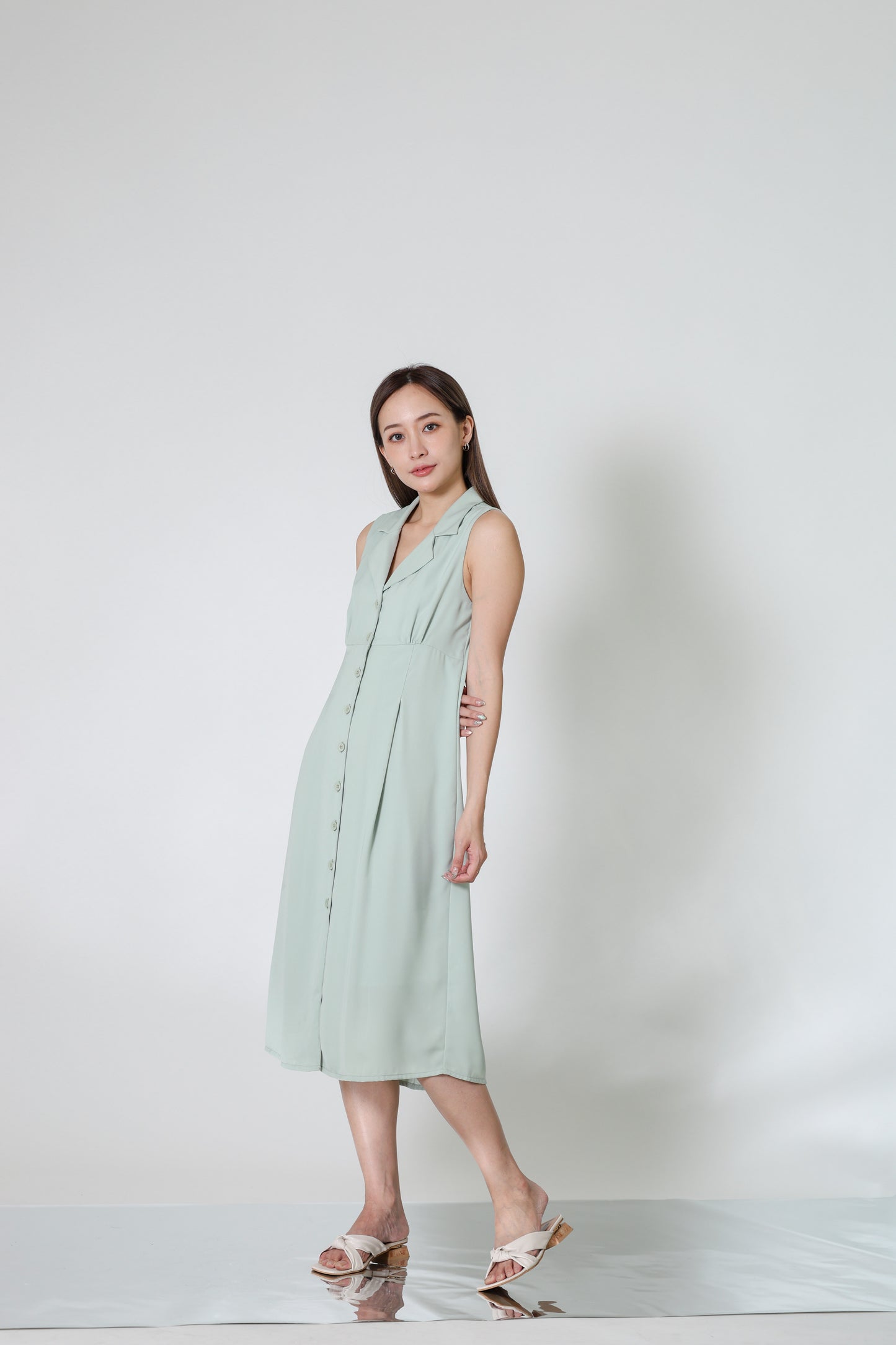 Valene Button-Down Collared Dress - Mint