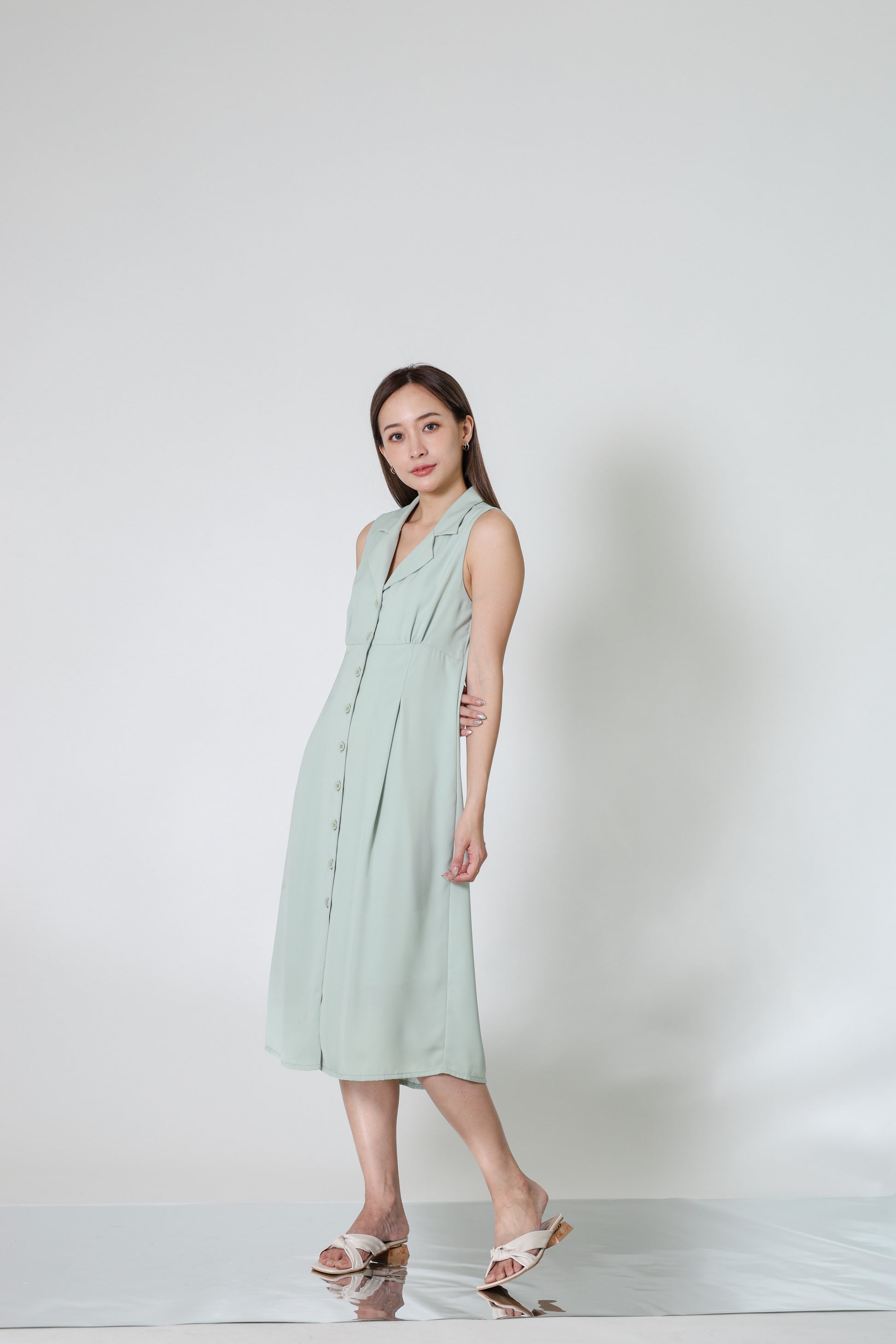 Valene Button-Down Collared Dress - Mint