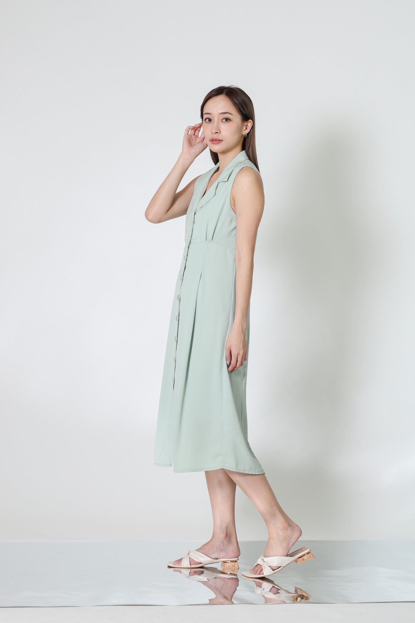 Valene Button-Down Collared Dress - Mint