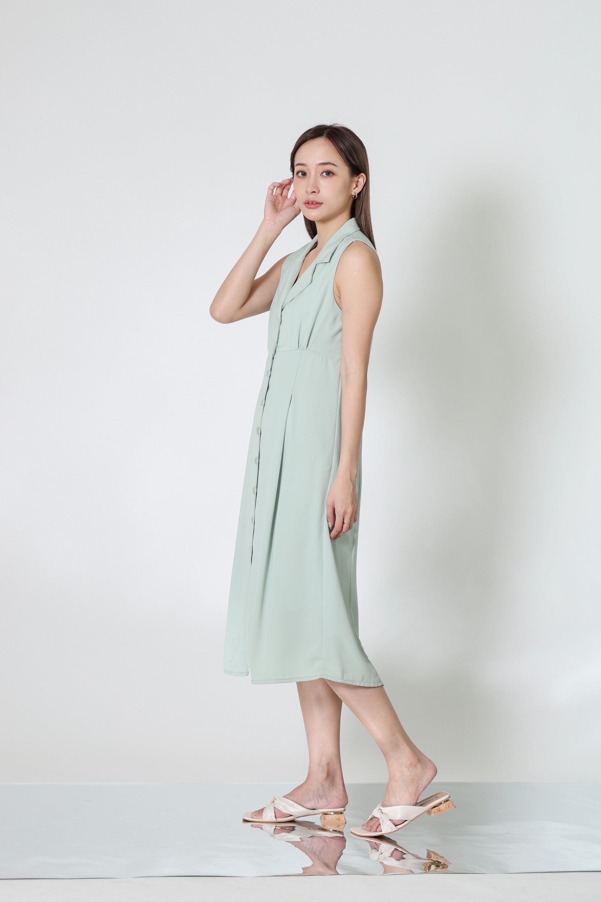 Valene Button-Down Collared Dress - Mint