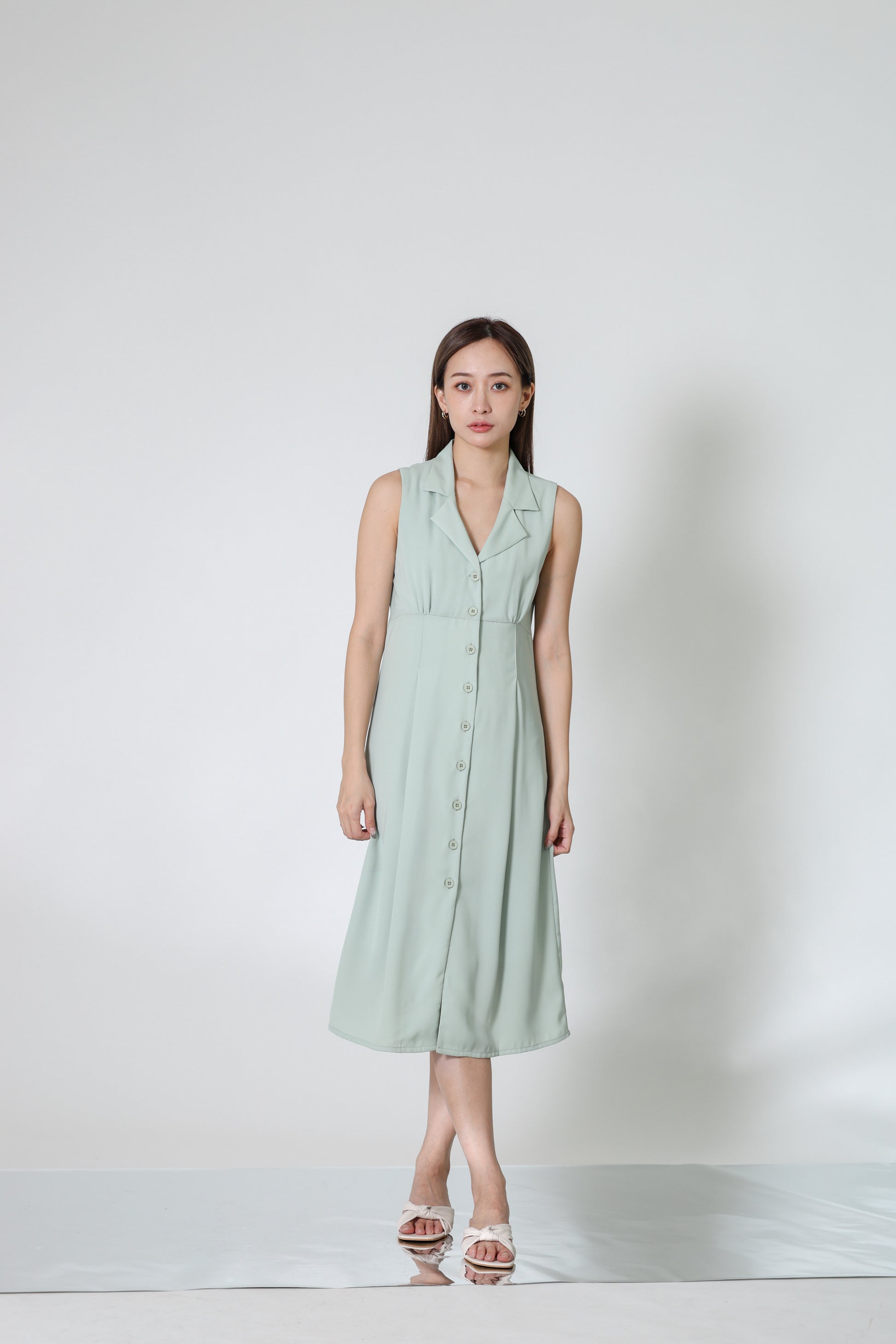 Valene Button-Down Collared Dress - Mint