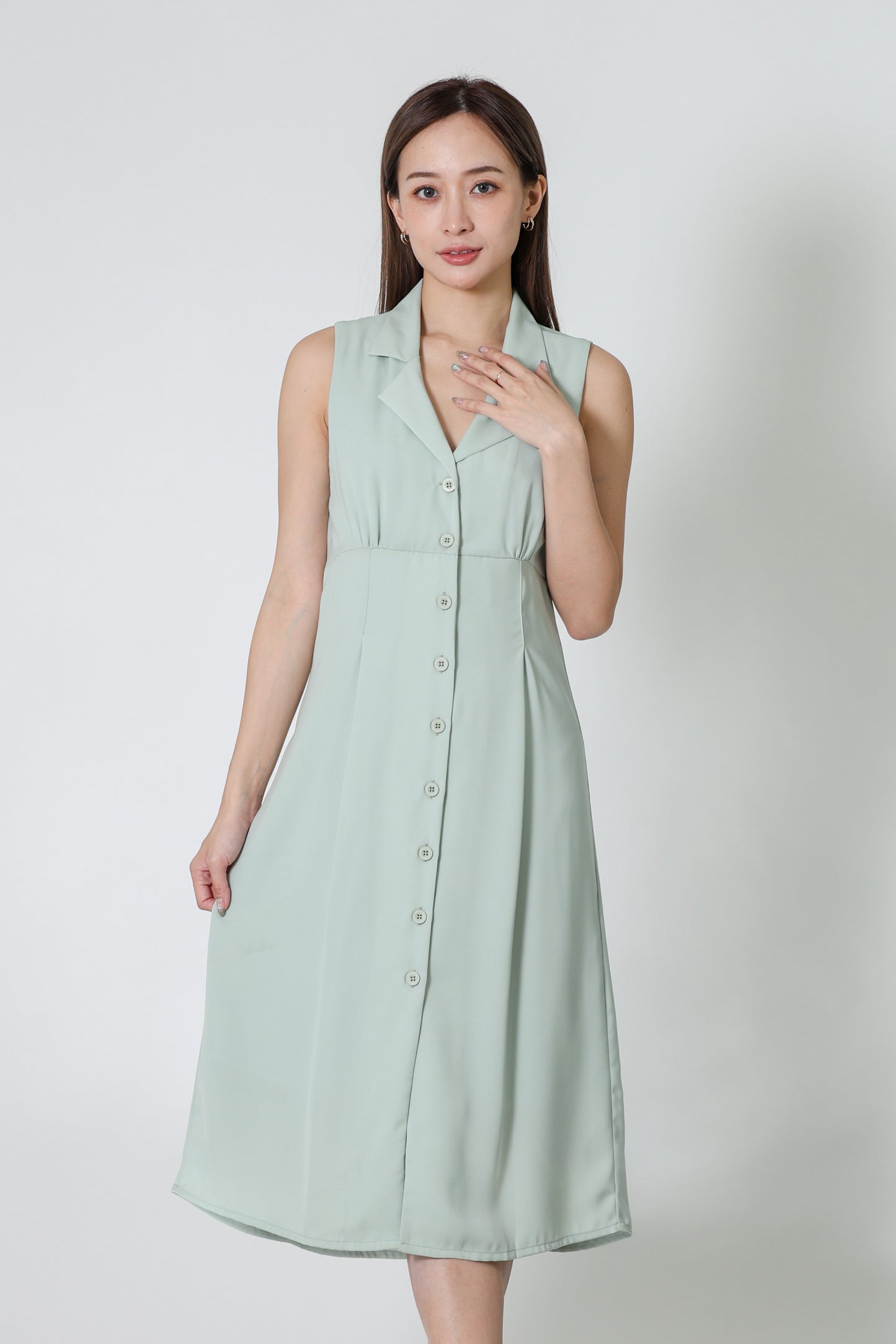 Valene Button-Down Collared Dress - Mint