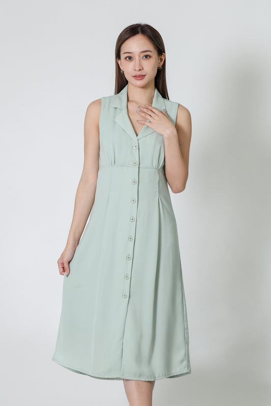 Valene Button-Down Collared Dress - Mint