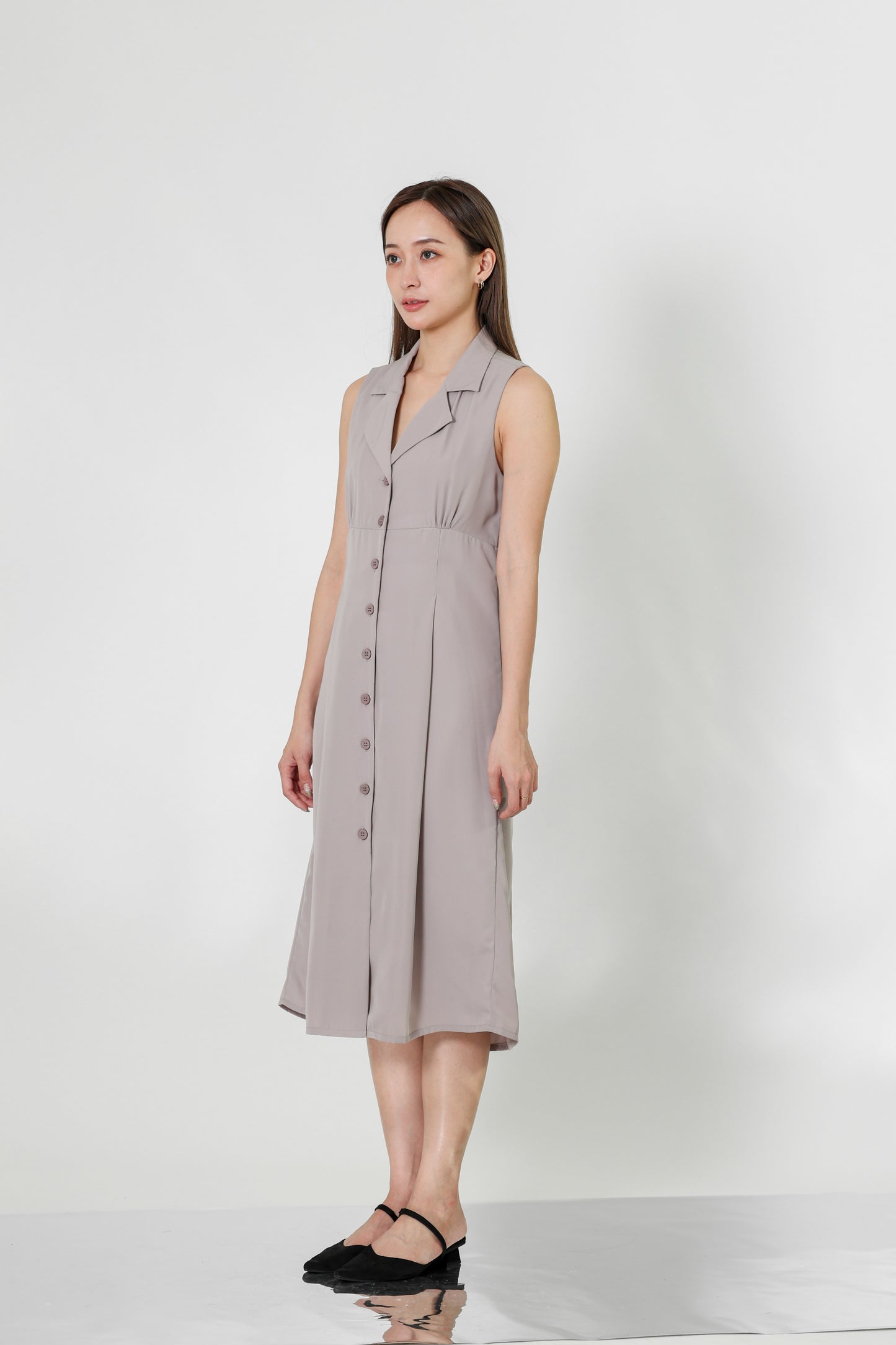 Valene Button-Down Collared Dress - Oat