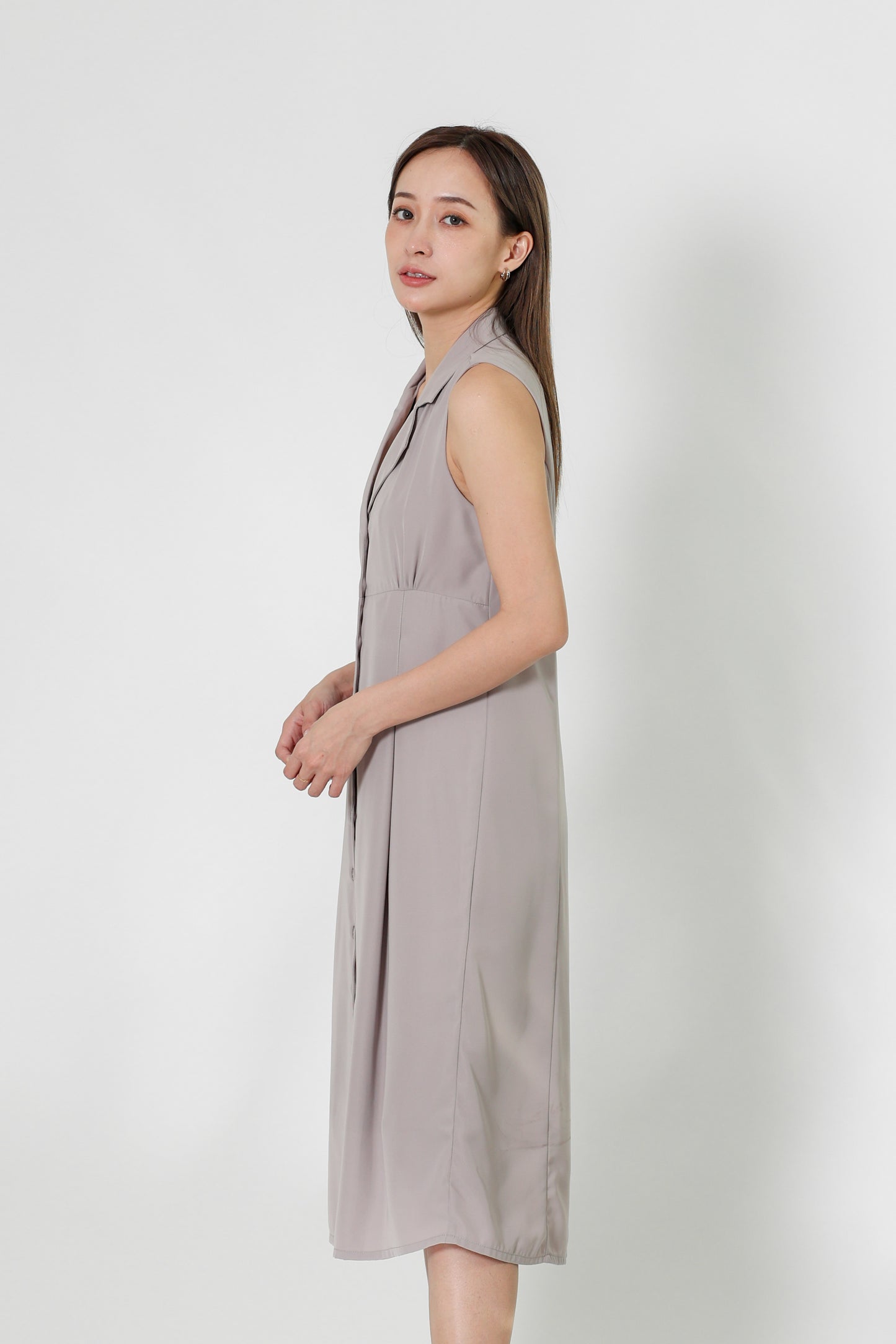 Valene Button-Down Collared Dress - Oat