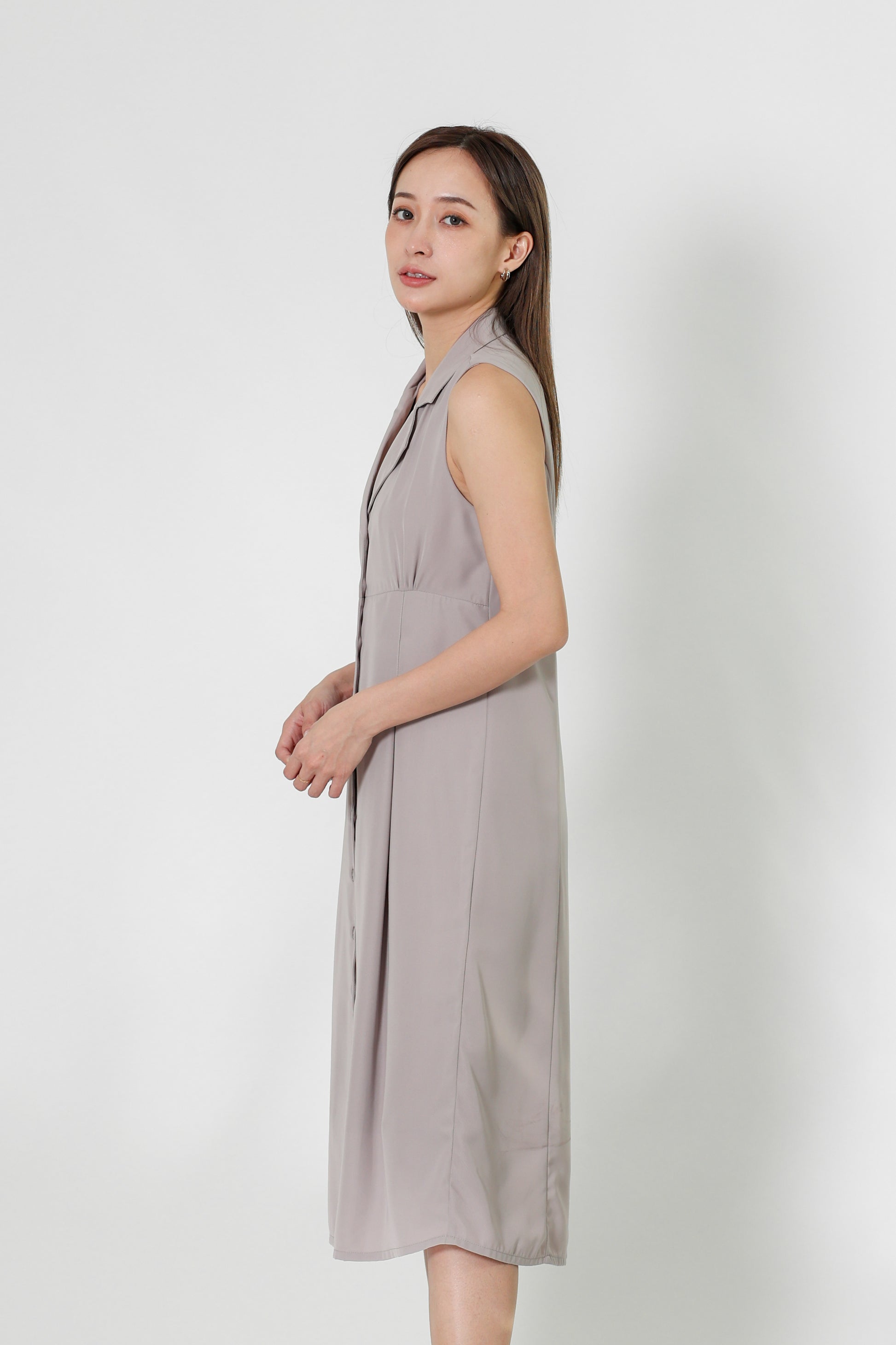 Valene Button-Down Collared Dress - Oat