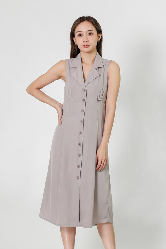 Valene Button-Down Collared Dress - Oat