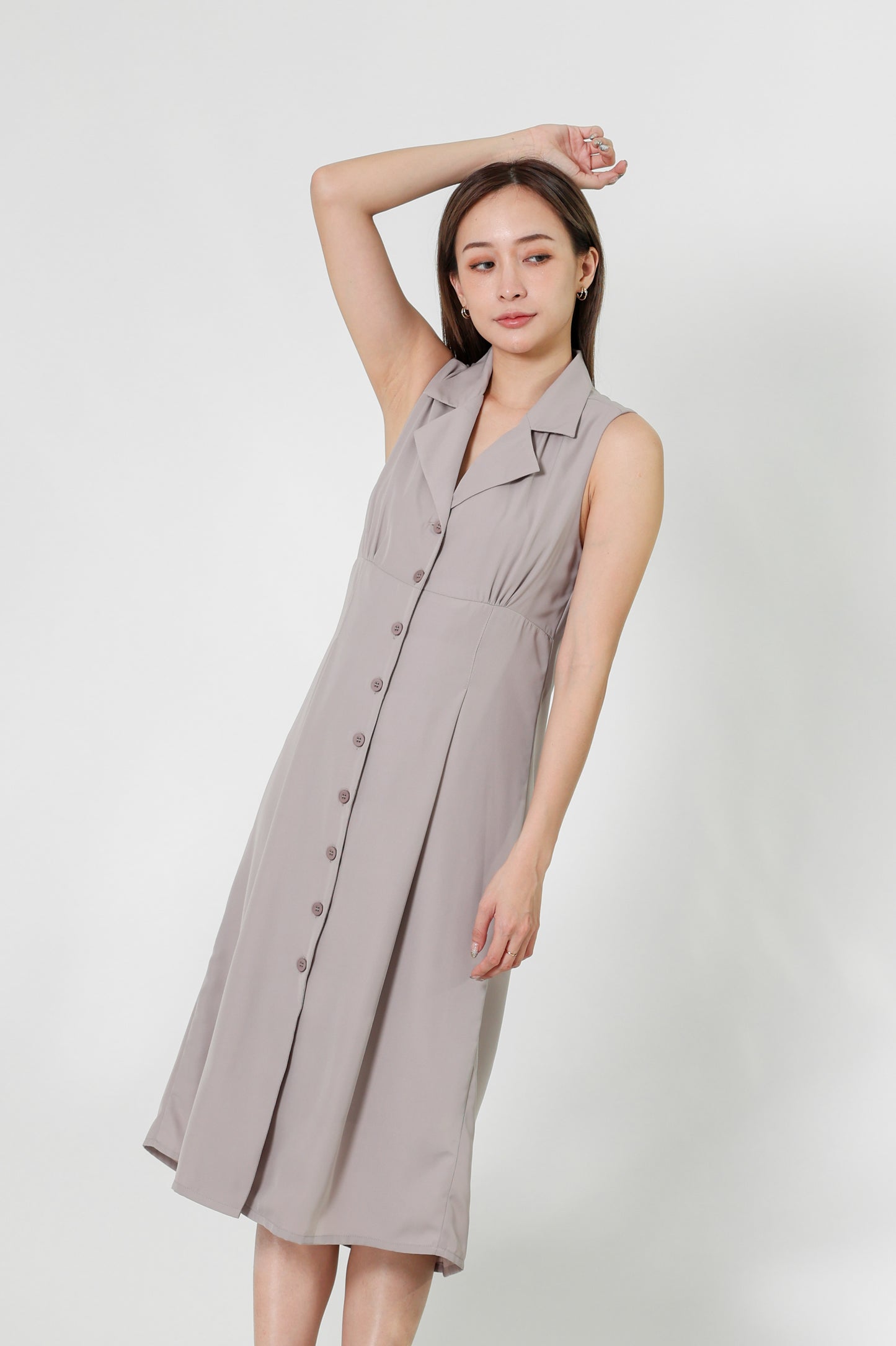 Valene Button-Down Collared Dress - Oat