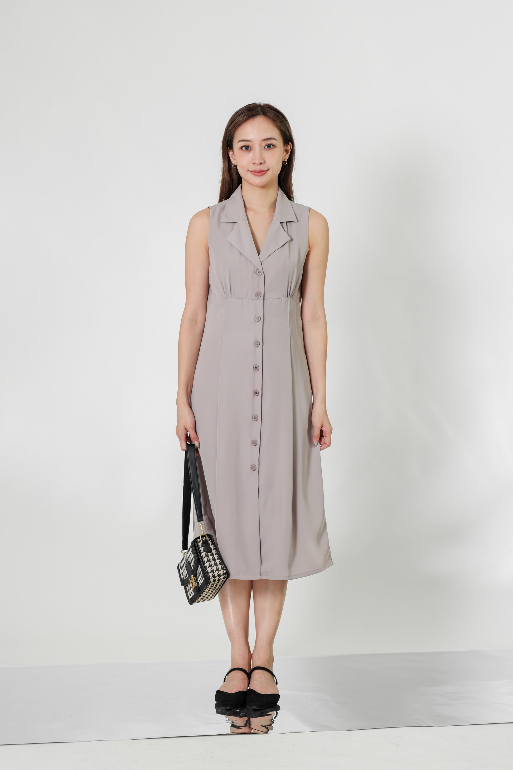 Valene Button-Down Collared Dress - Oat