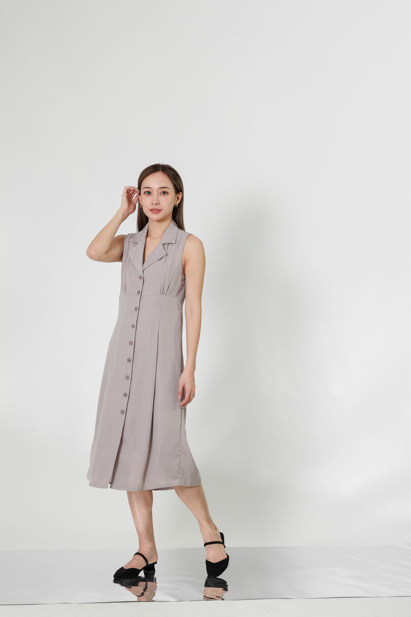 Valene Button-Down Collared Dress - Oat