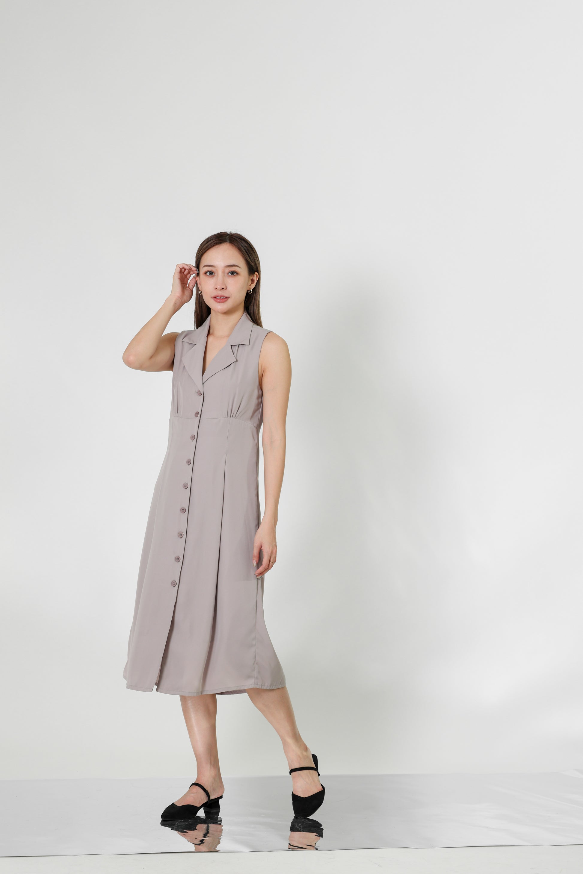 Valene Button-Down Collared Dress - Oat
