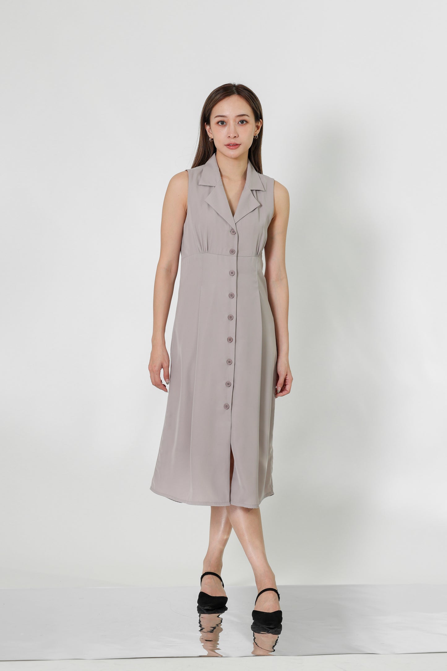 Valene Button-Down Collared Dress - Oat