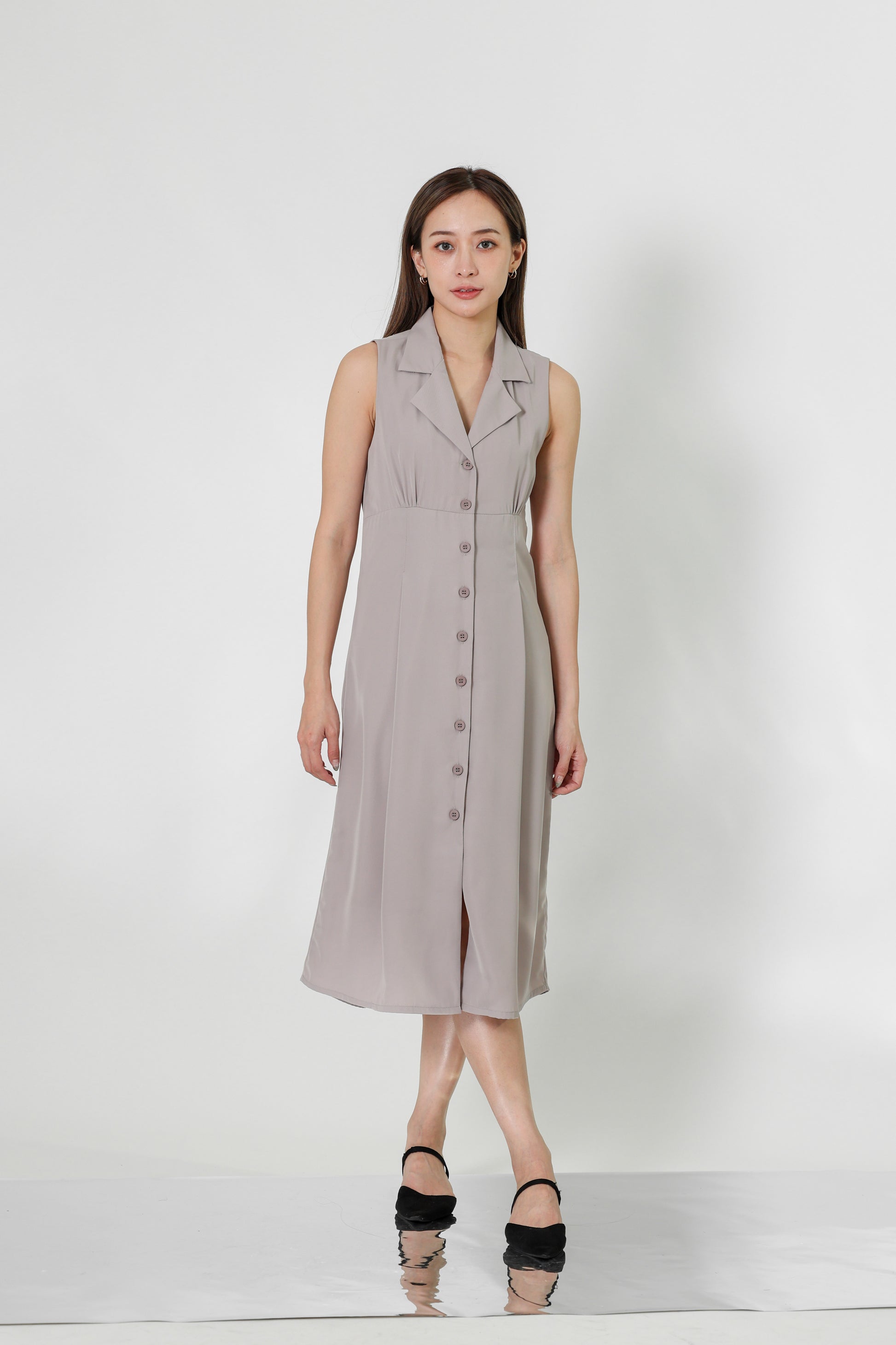 Valene Button-Down Collared Dress - Oat