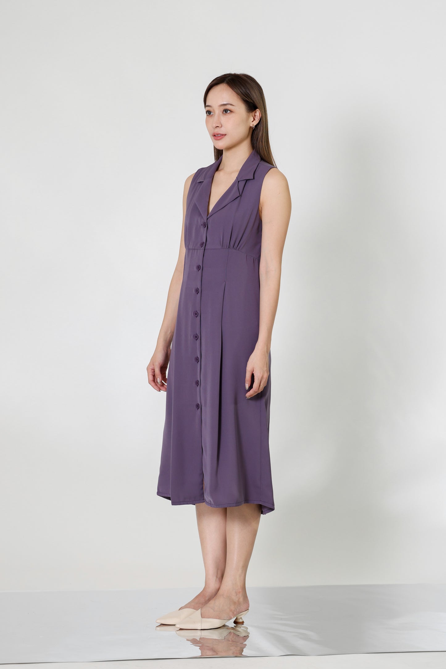 Valene Button-Down Collared Dress - Lavender