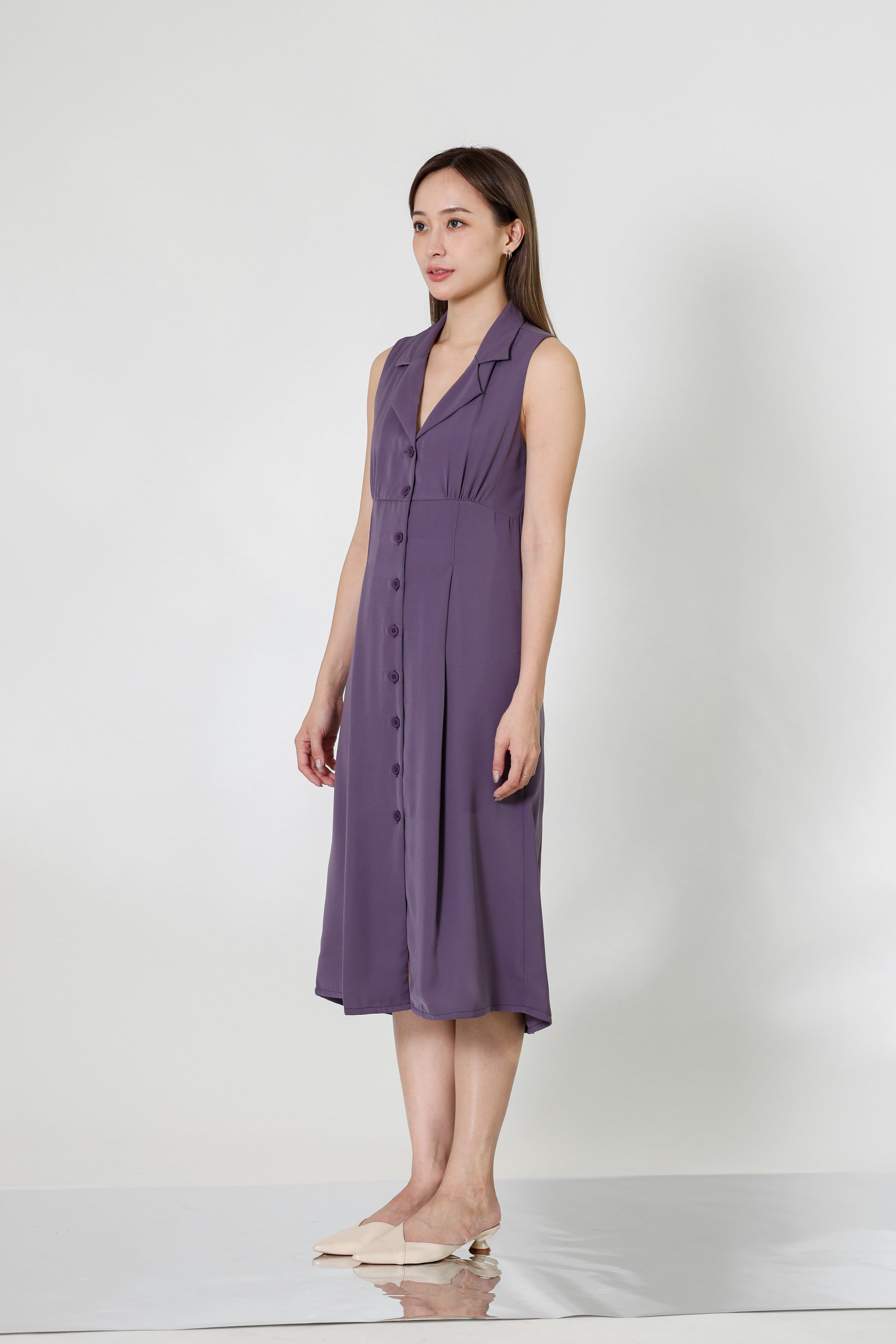 Valene Button-Down Collared Dress - Lavender
