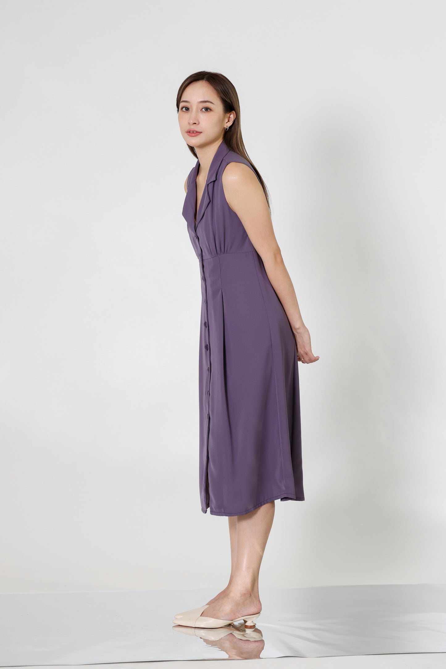 Valene Button-Down Collared Dress - Lavender