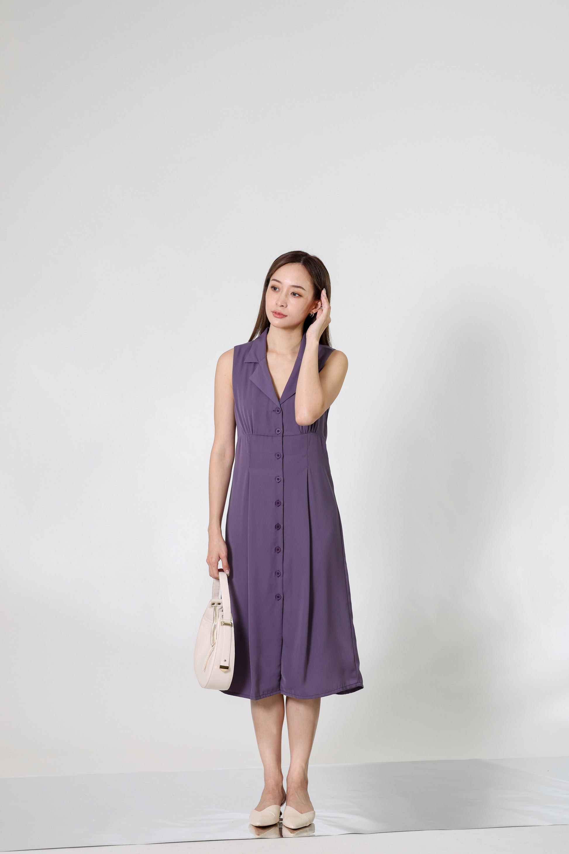 Valene Button-Down Collared Dress - Lavender
