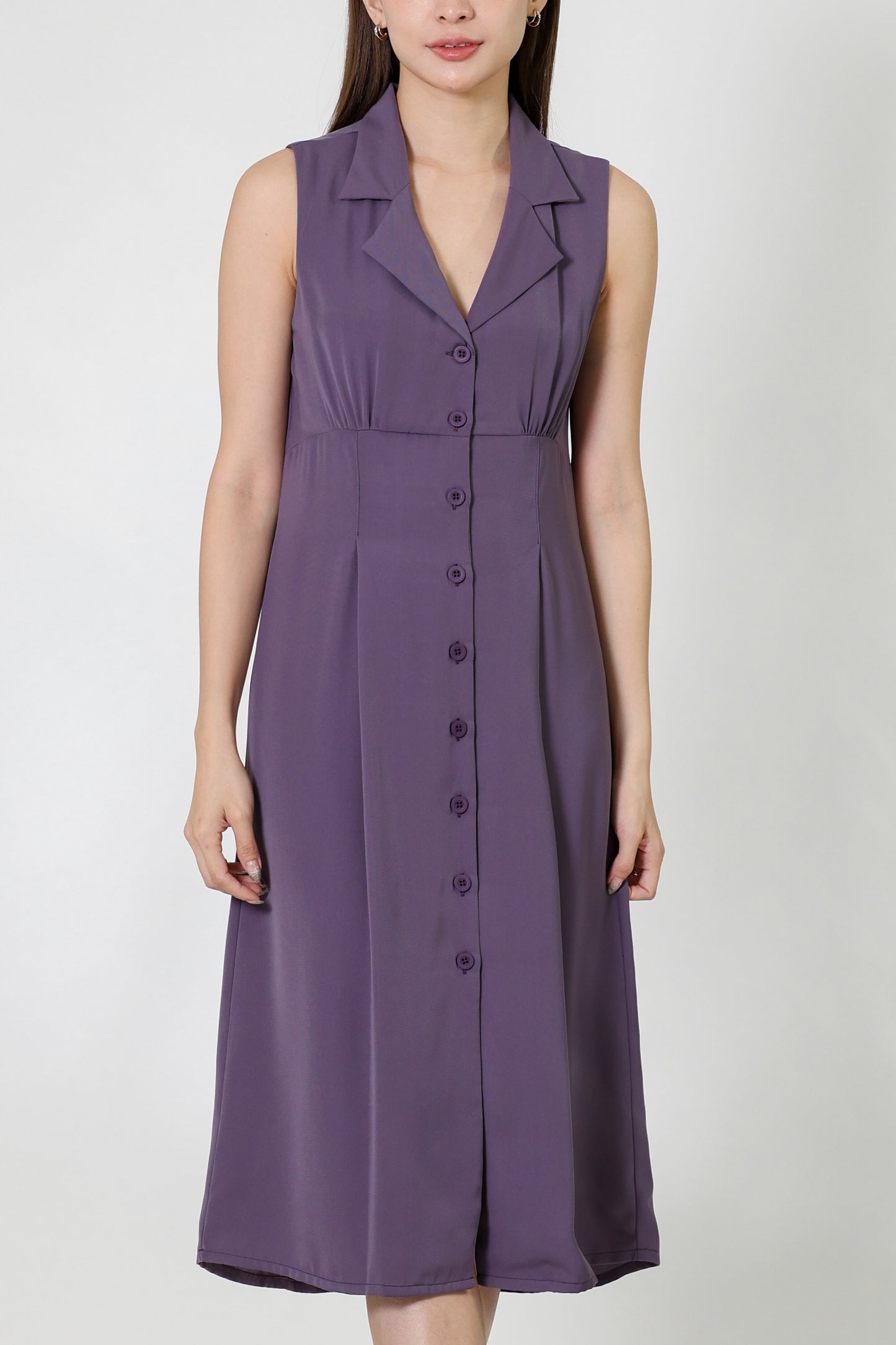 Valene Button-Down Collared Dress - Lavender