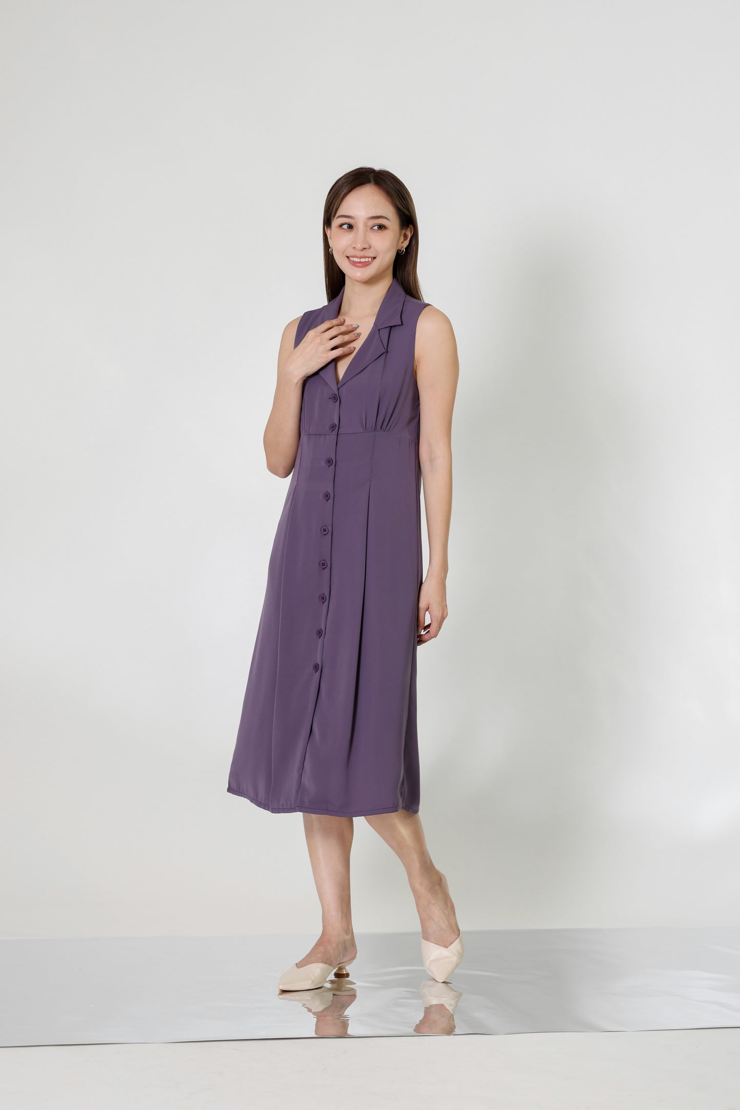 Valene Button-Down Collared Dress - Lavender