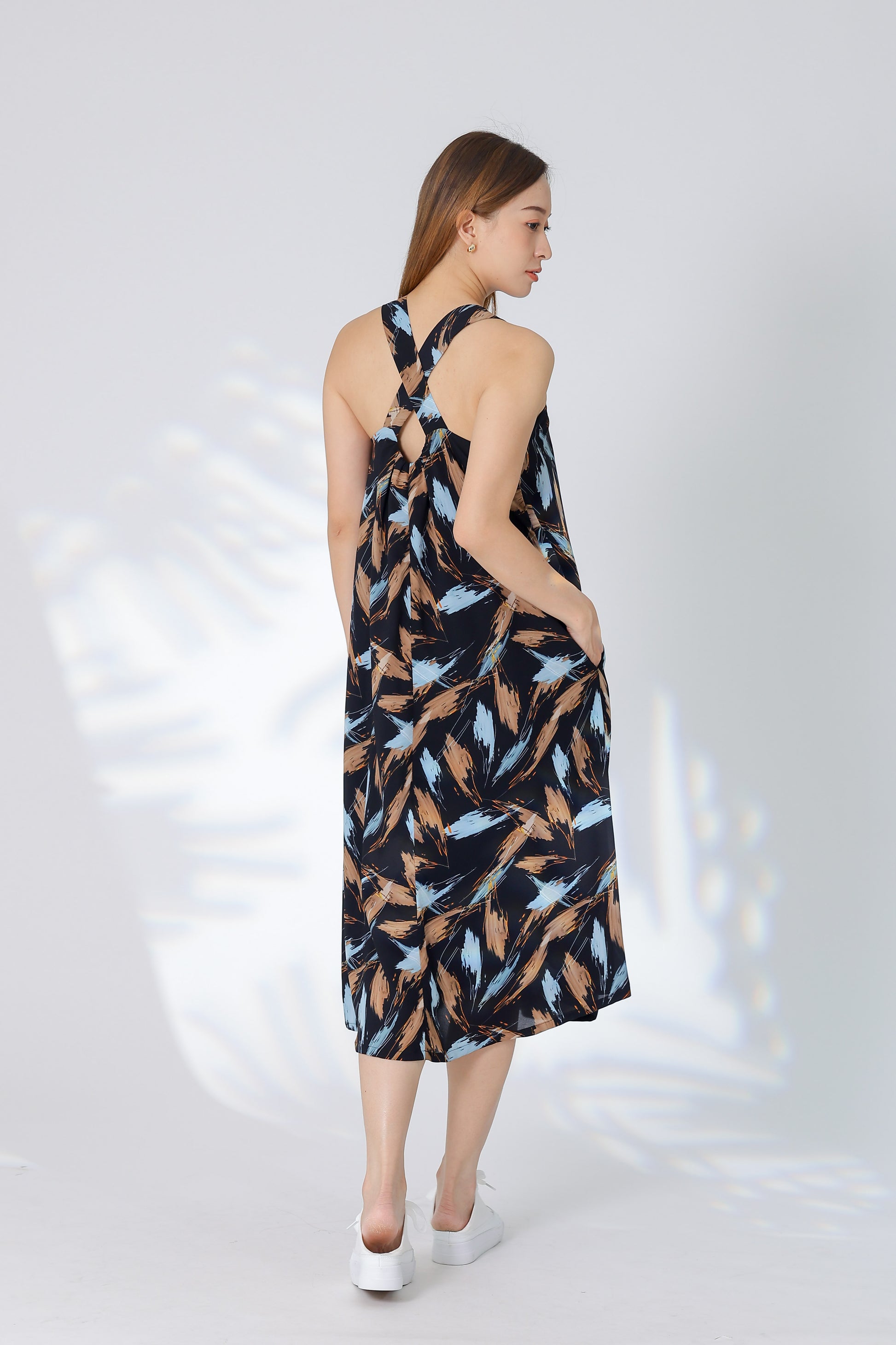 Verena Cross-Back Midi Dress - Black