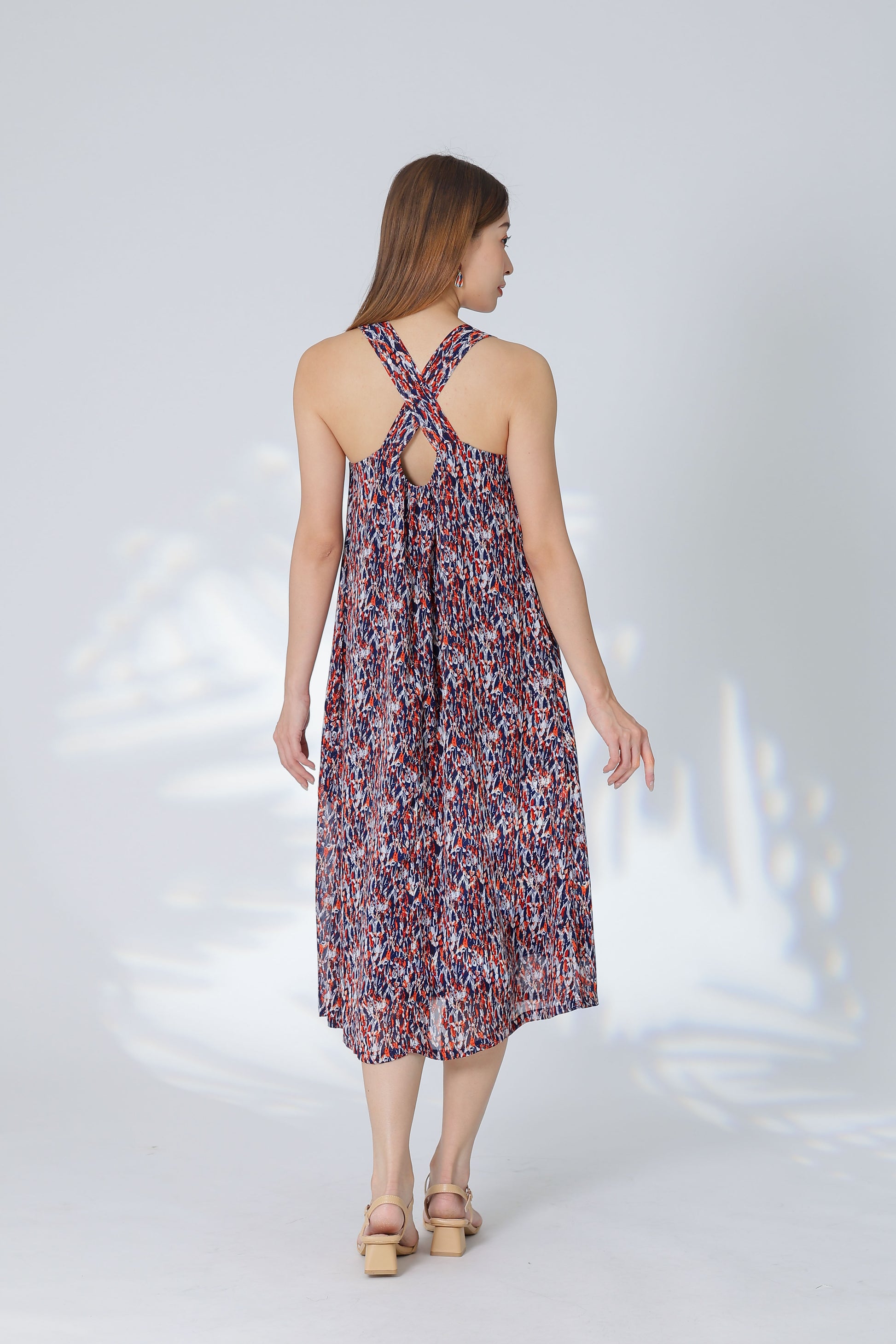 Verena Cross-Back Midi Dress - Blue/Red