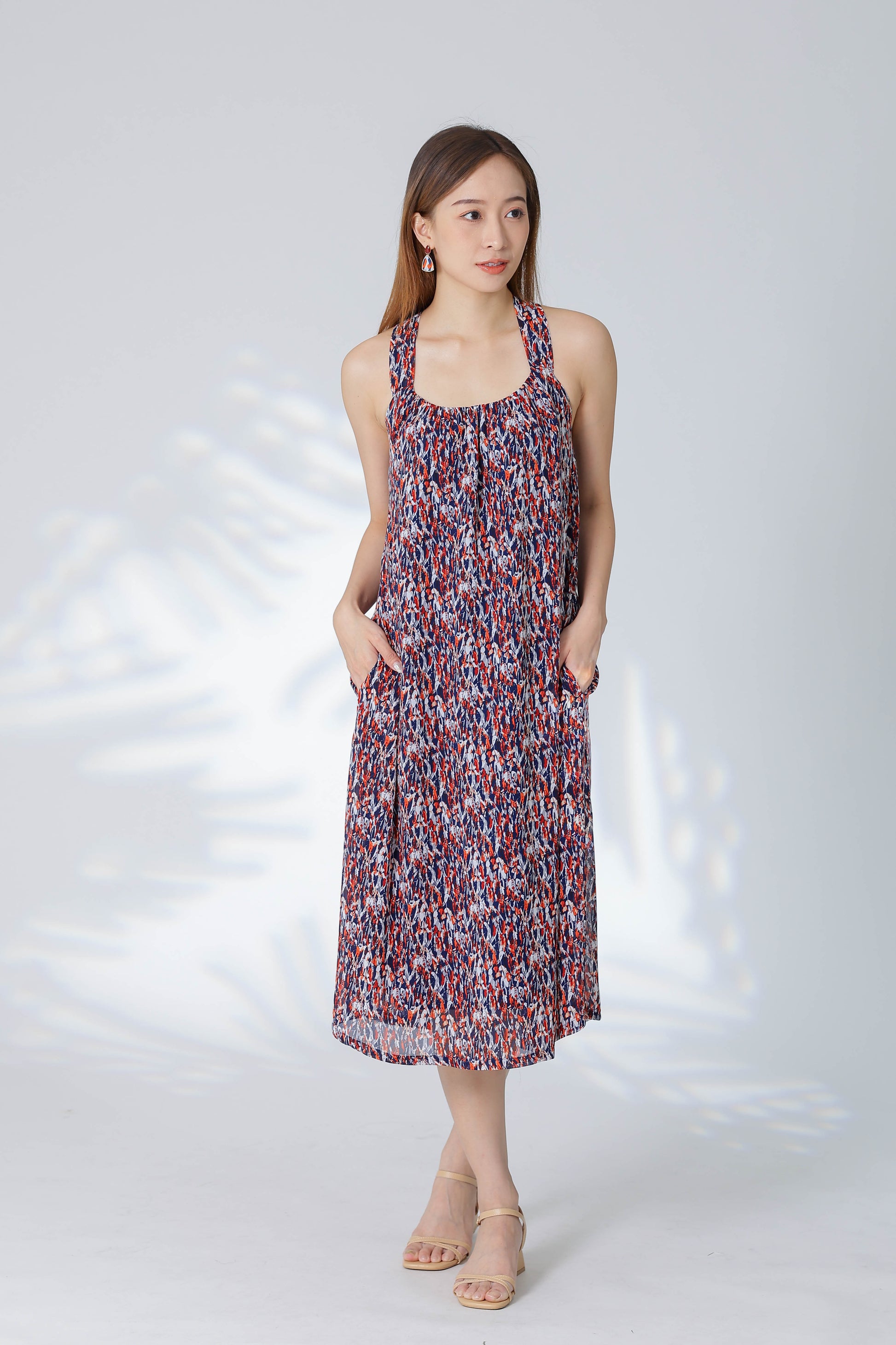 Verena Cross-Back Midi Dress - Blue/Red