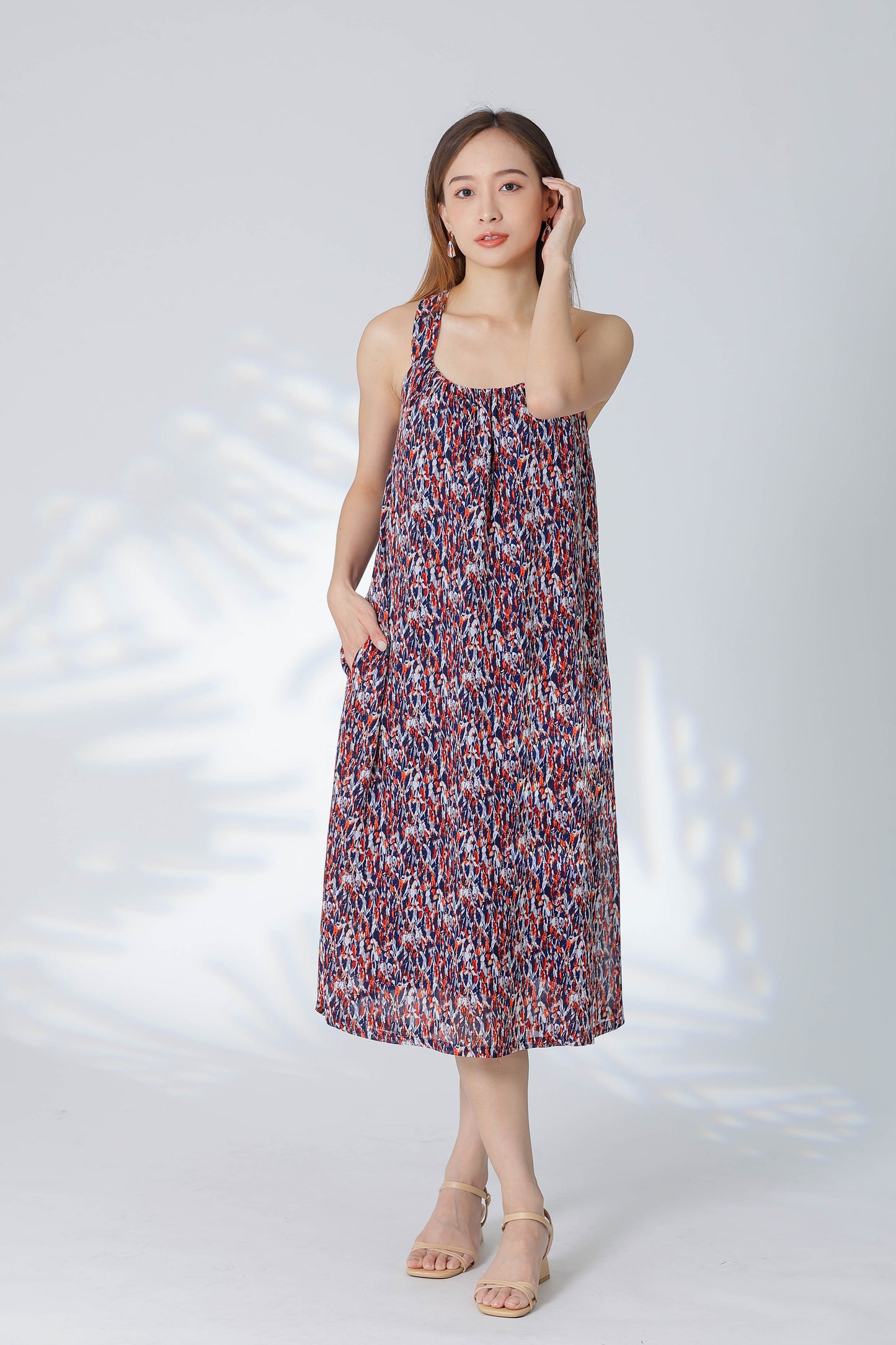 Verena Cross-Back Midi Dress - Blue/Red