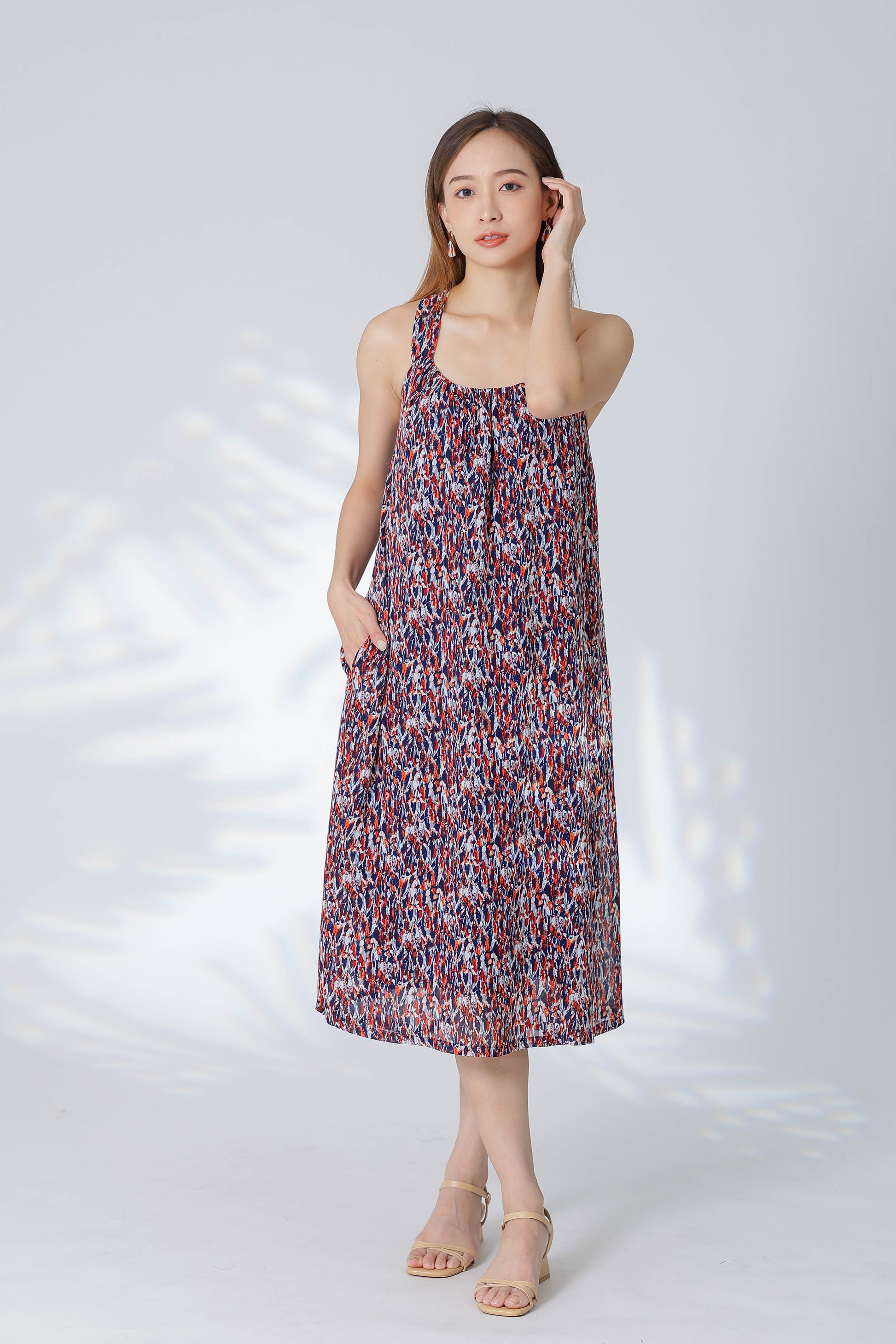 Verena Cross-Back Midi Dress - Blue/Red