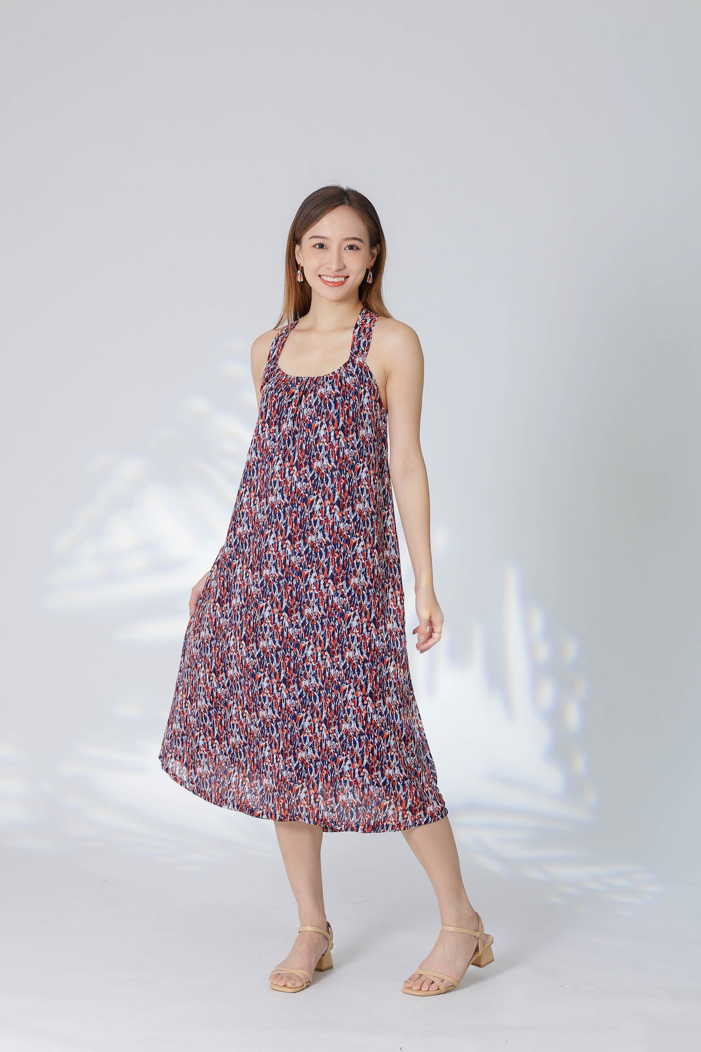 Verena Cross-Back Midi Dress - Blue/Red