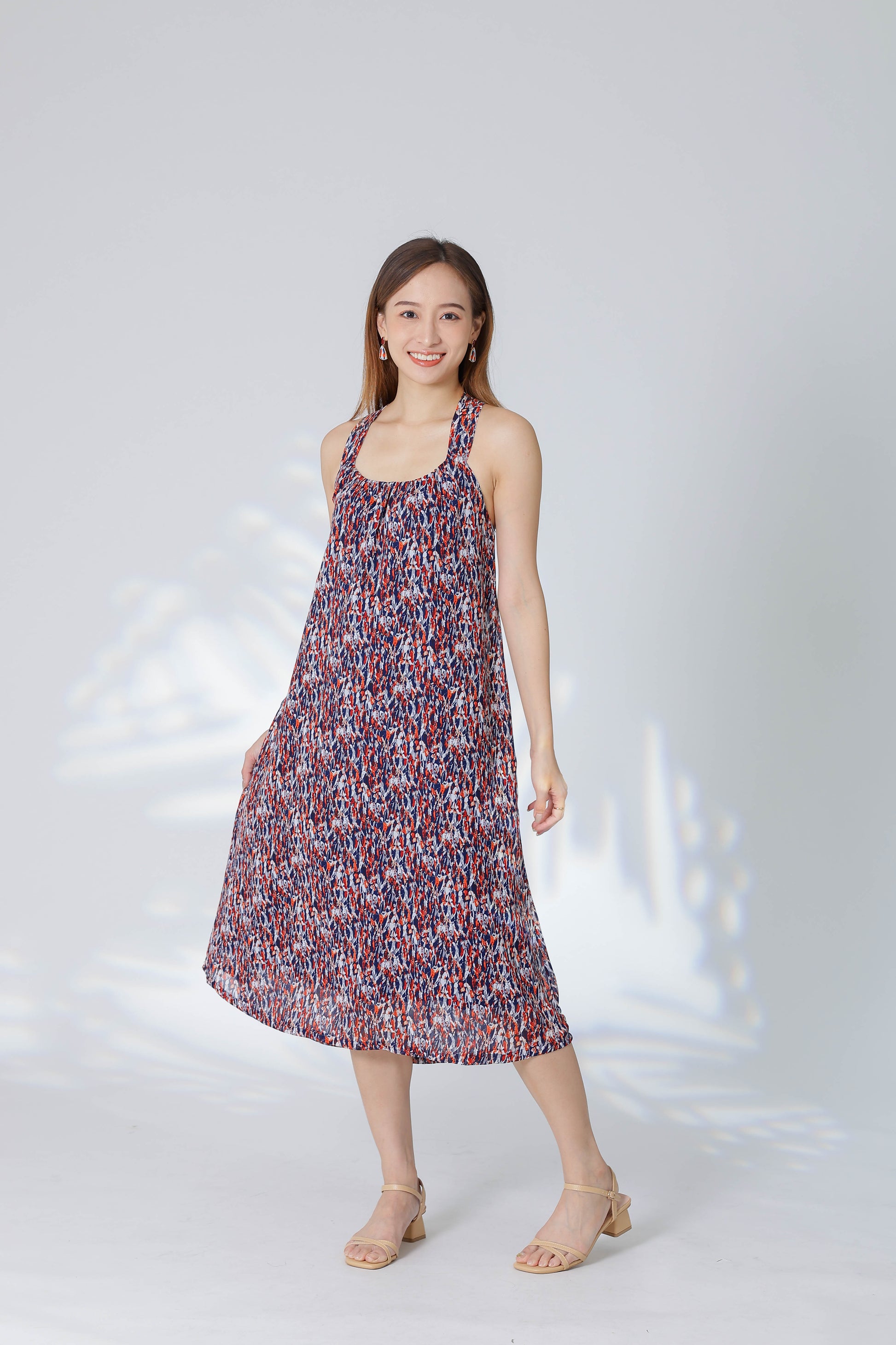 Verena Cross-Back Midi Dress - Blue/Red