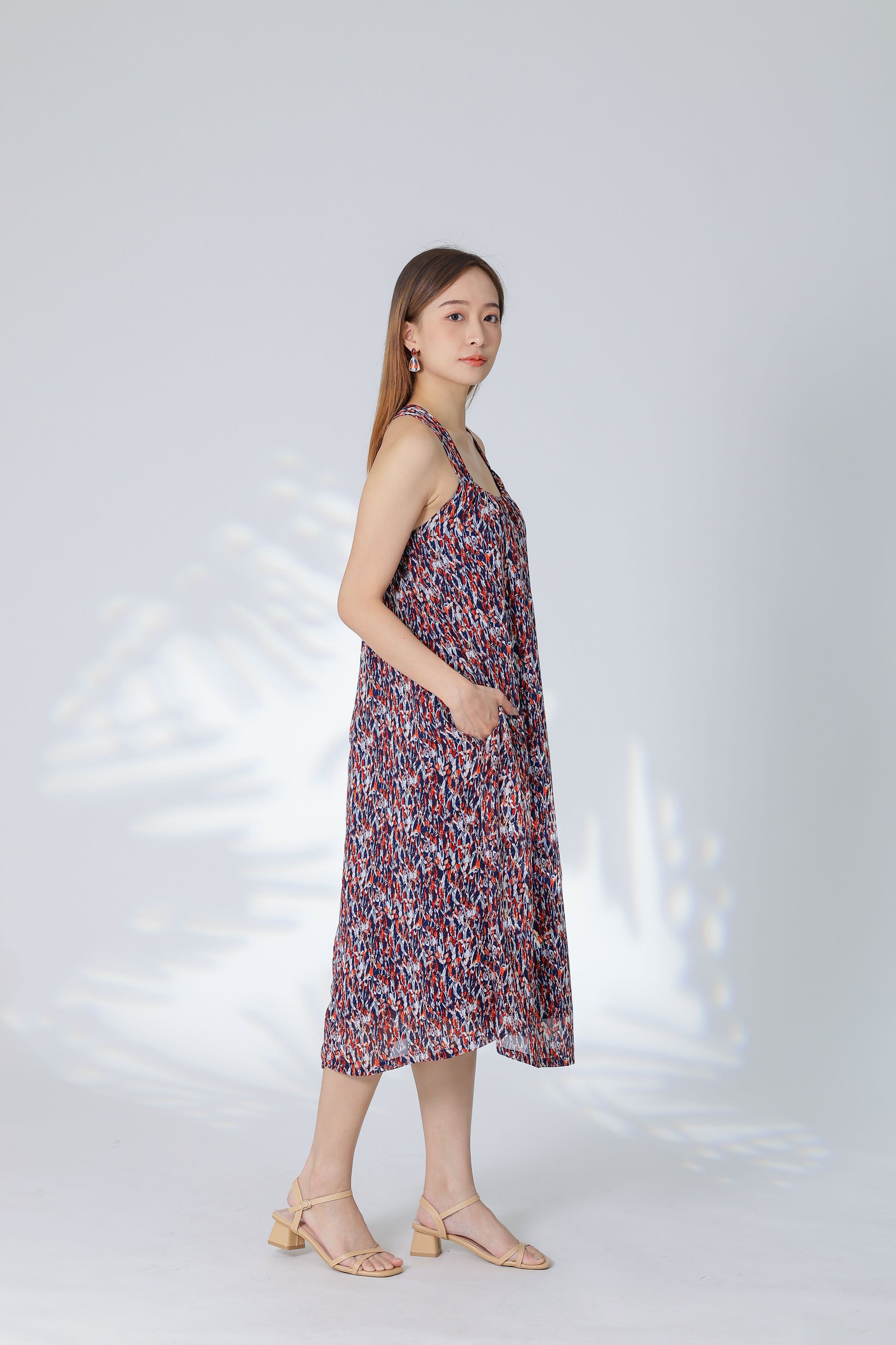 Verena Cross-Back Midi Dress - Blue/Red