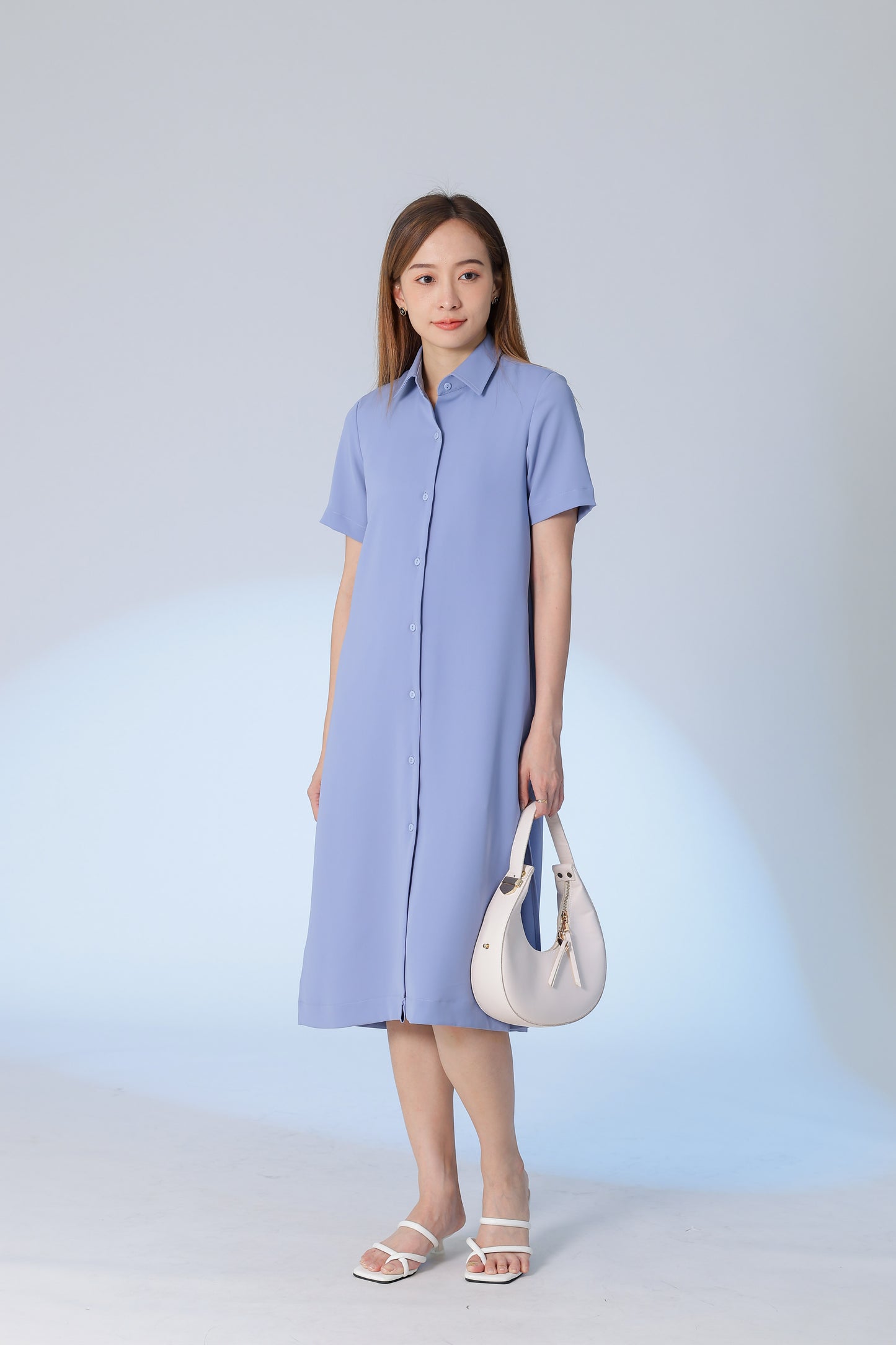 Vivian Collared Shirt Dress - Blue