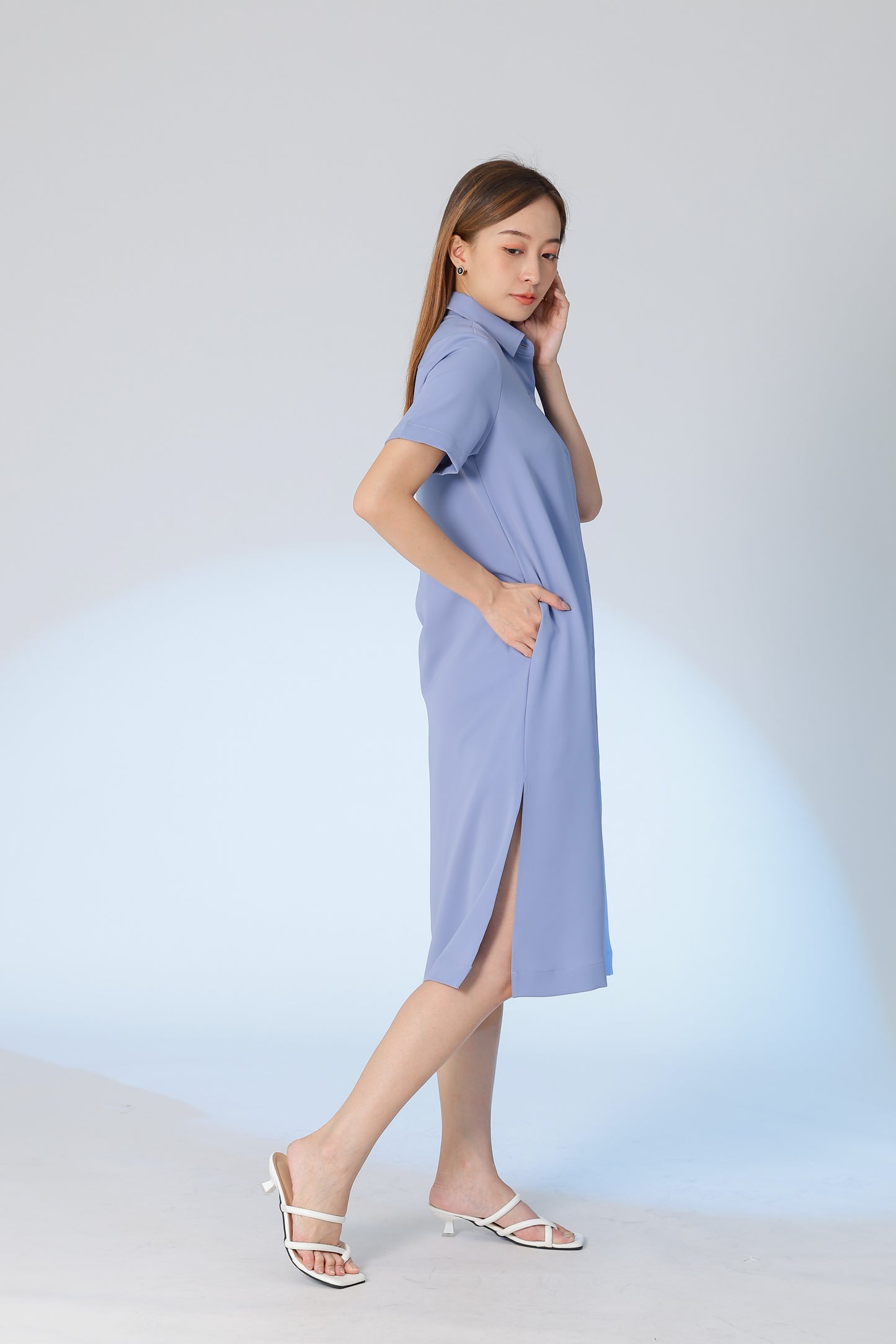 Vivian Collared Shirt Dress - Blue